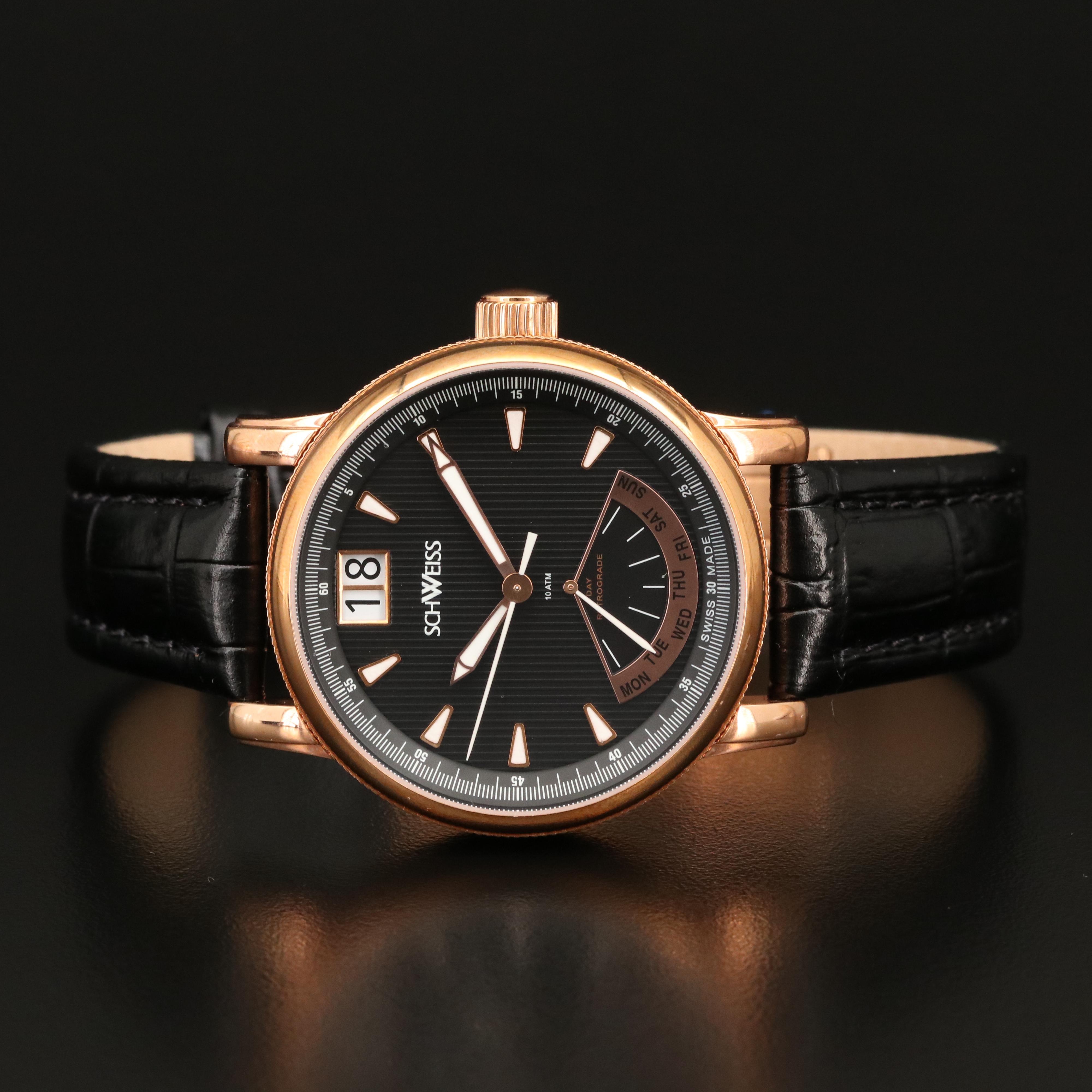 Schweiss Day-Date Rose Gold Tone Stainless Steel Watch