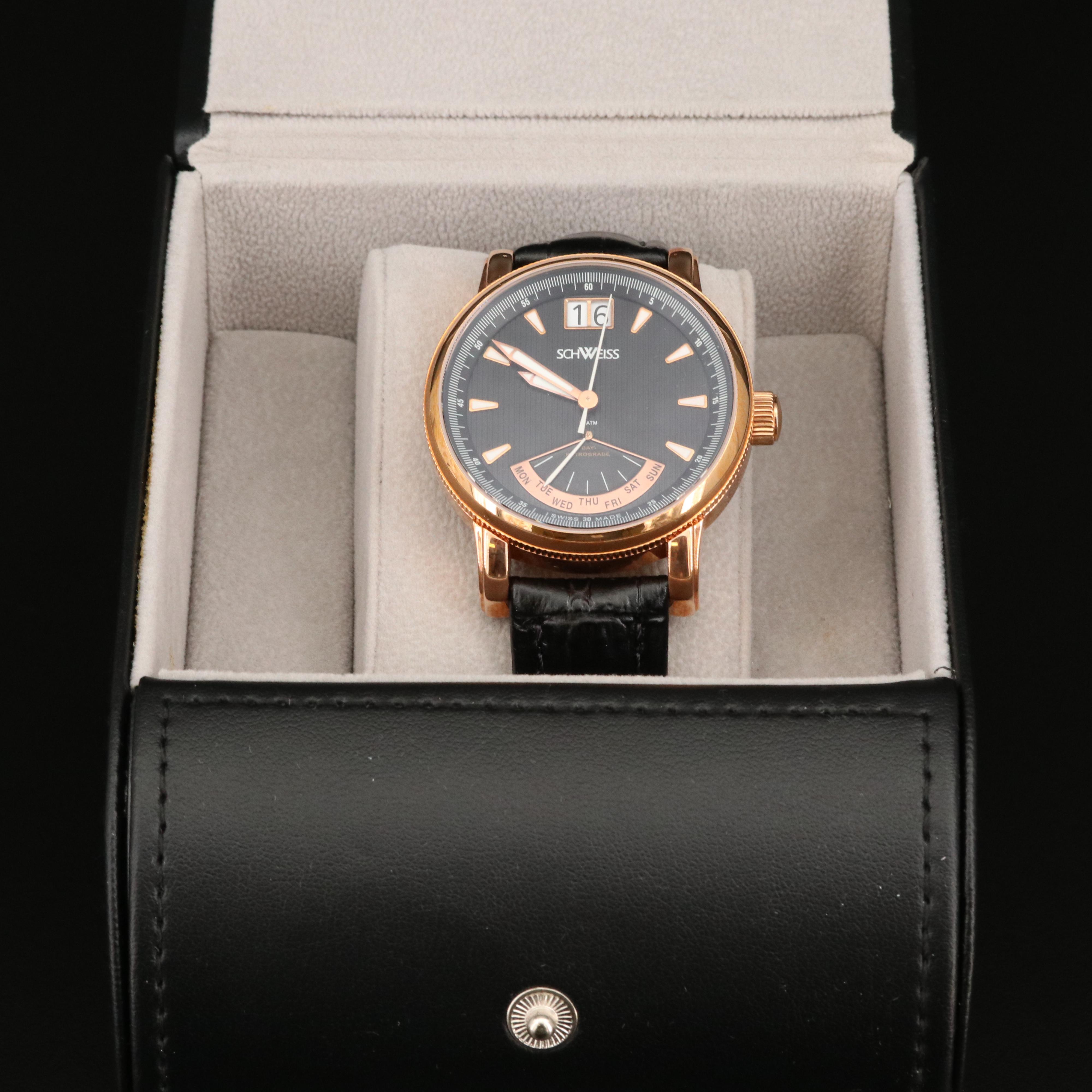 Schweiss Day-Date Rose Gold Tone Stainless Steel Watch