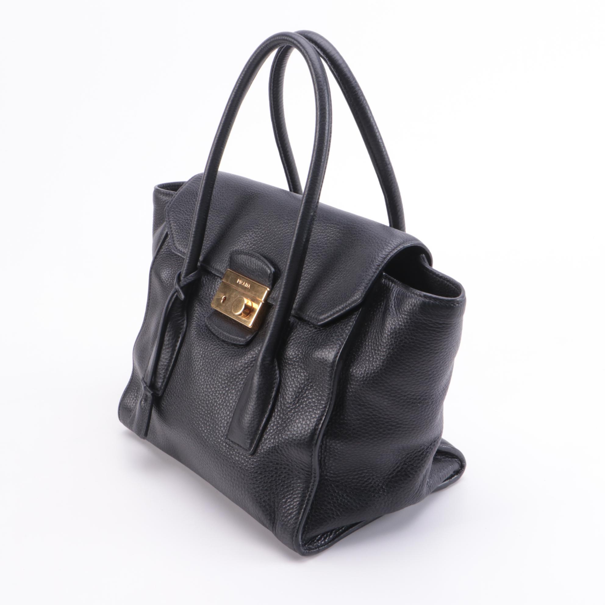 Prada Twin Pocket Flap Tote in Black Vitello Daino Leather