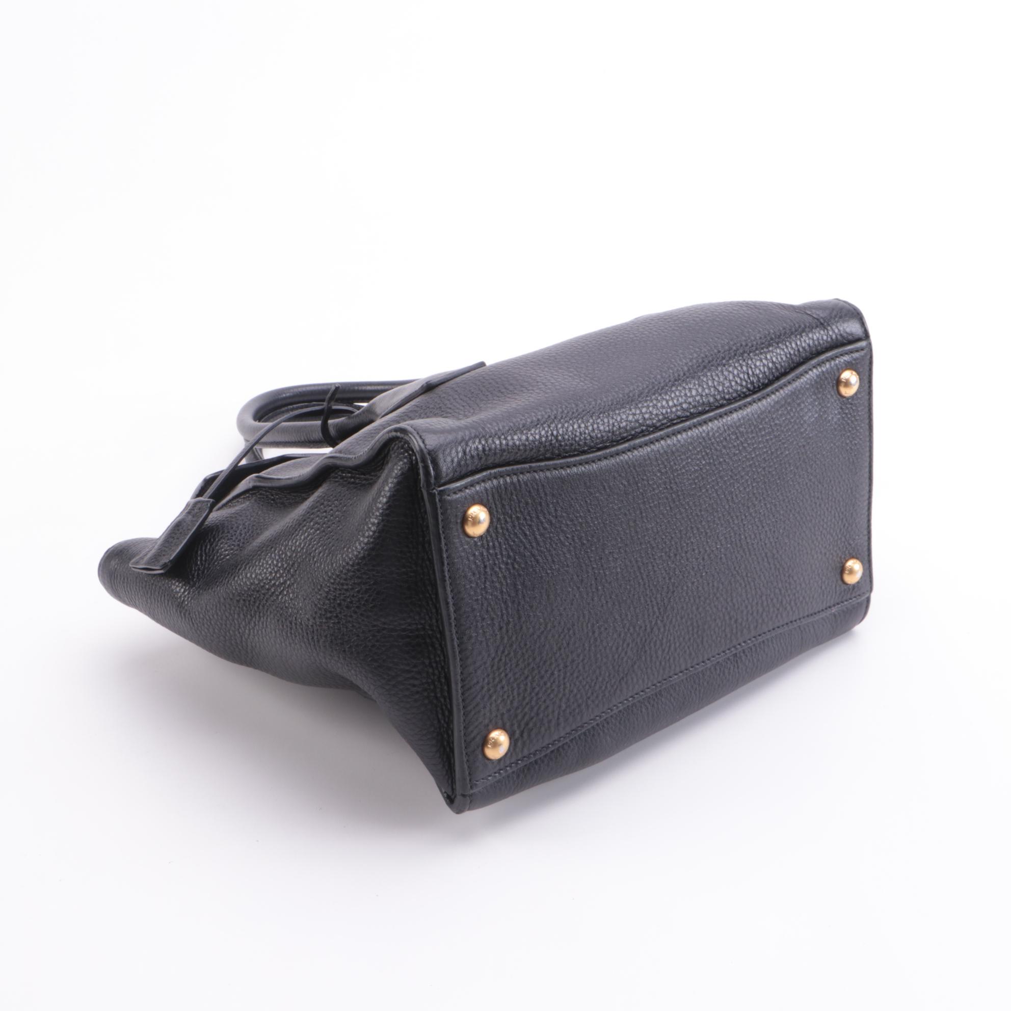 Prada Twin Pocket Flap Tote in Black Vitello Daino Leather