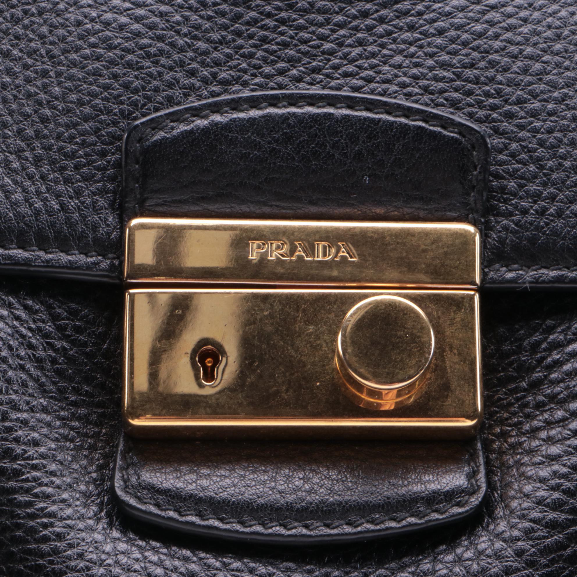 Prada Twin Pocket Flap Tote in Black Vitello Daino Leather