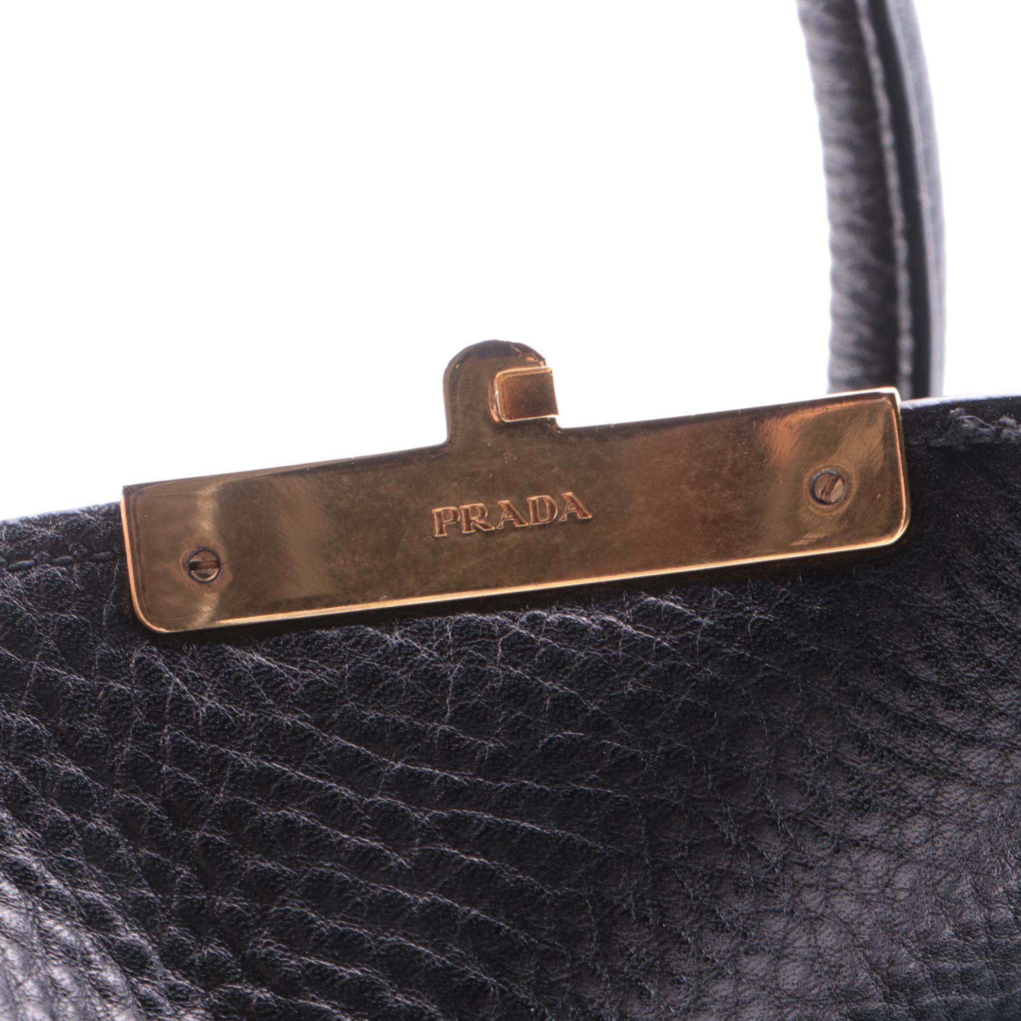 Prada Twin Pocket Flap Tote in Black Vitello Daino Leather