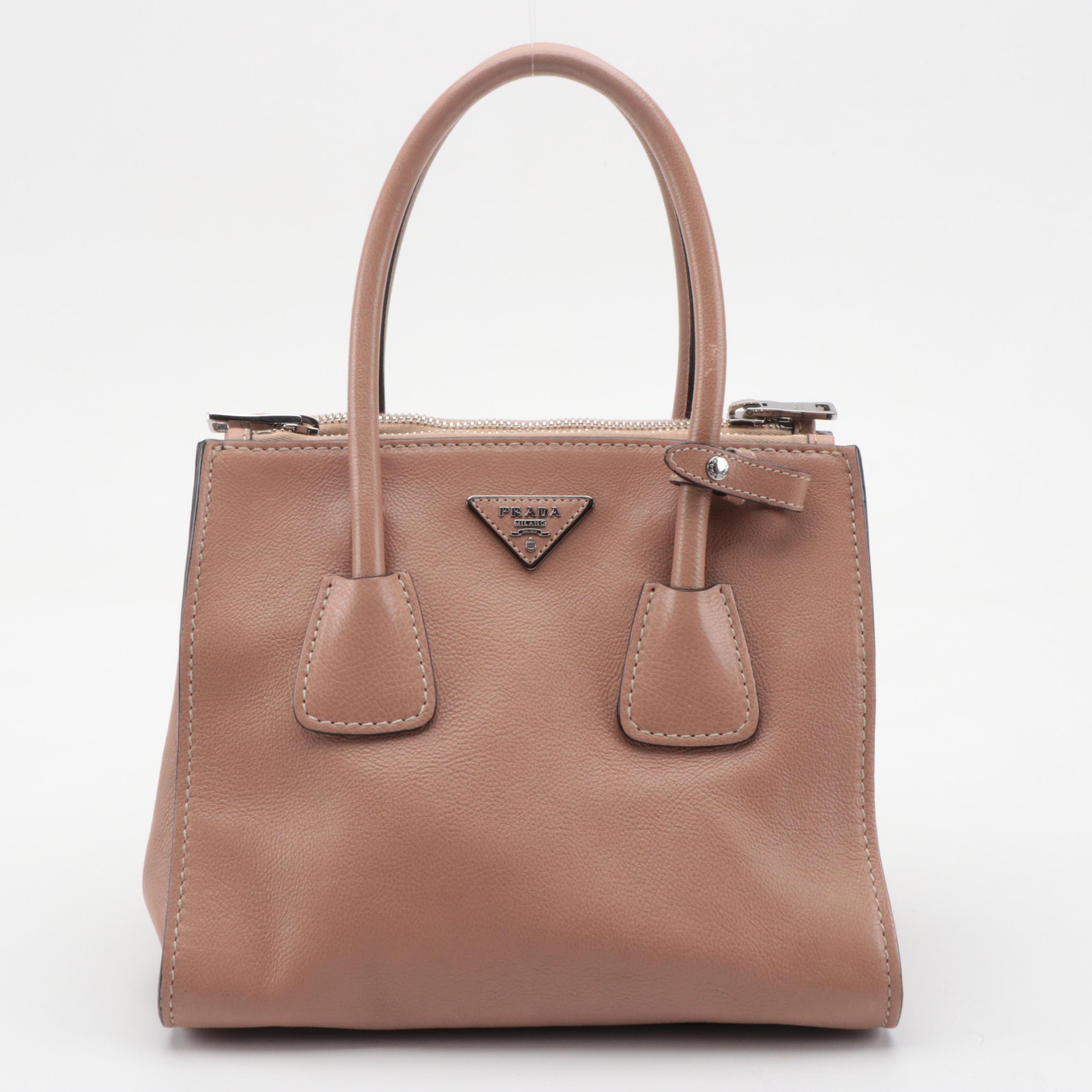 Prada Double Cuir Small Tote in Tan Leather