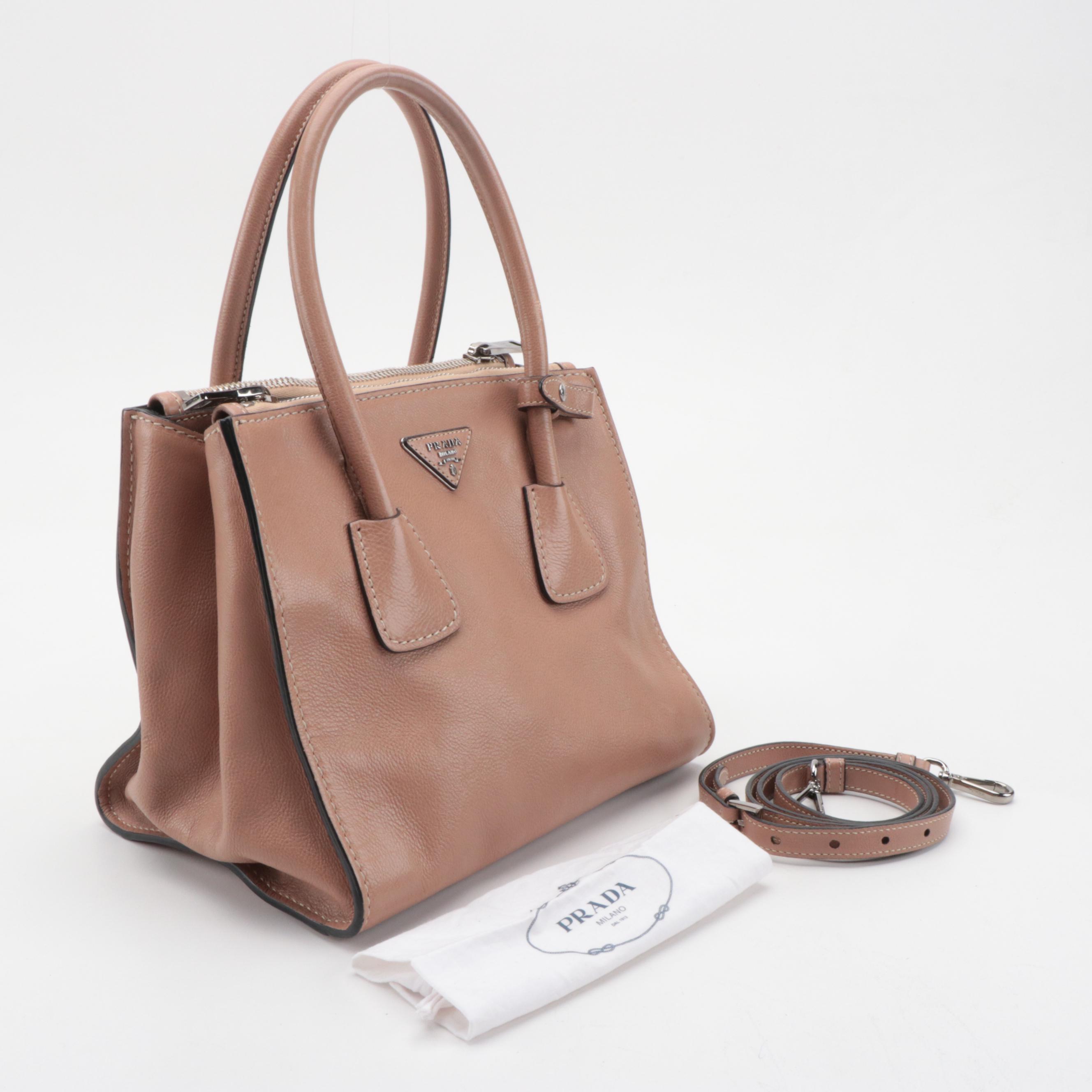 Prada Double Cuir Small Tote in Tan Leather