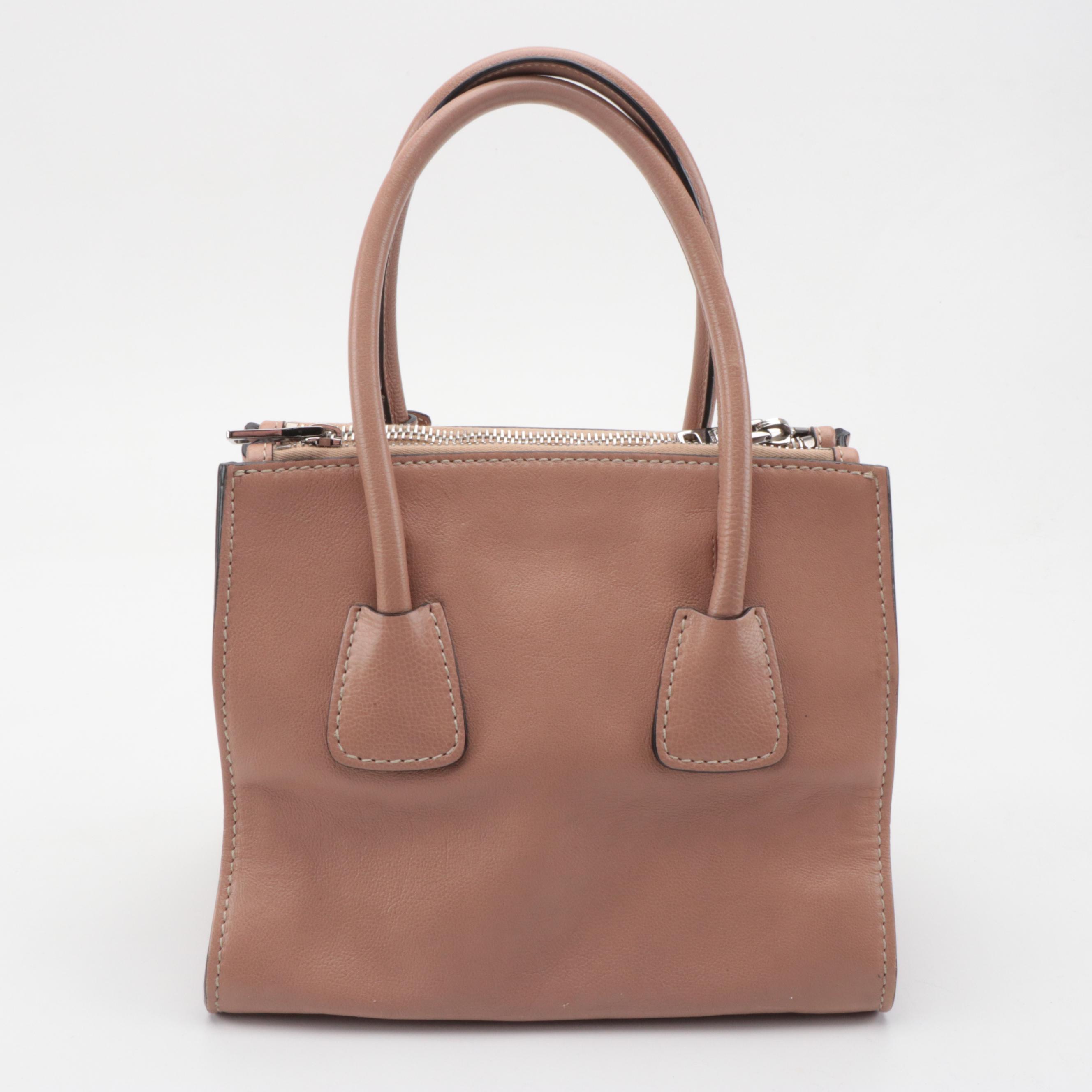 Prada Double Cuir Small Tote in Tan Leather