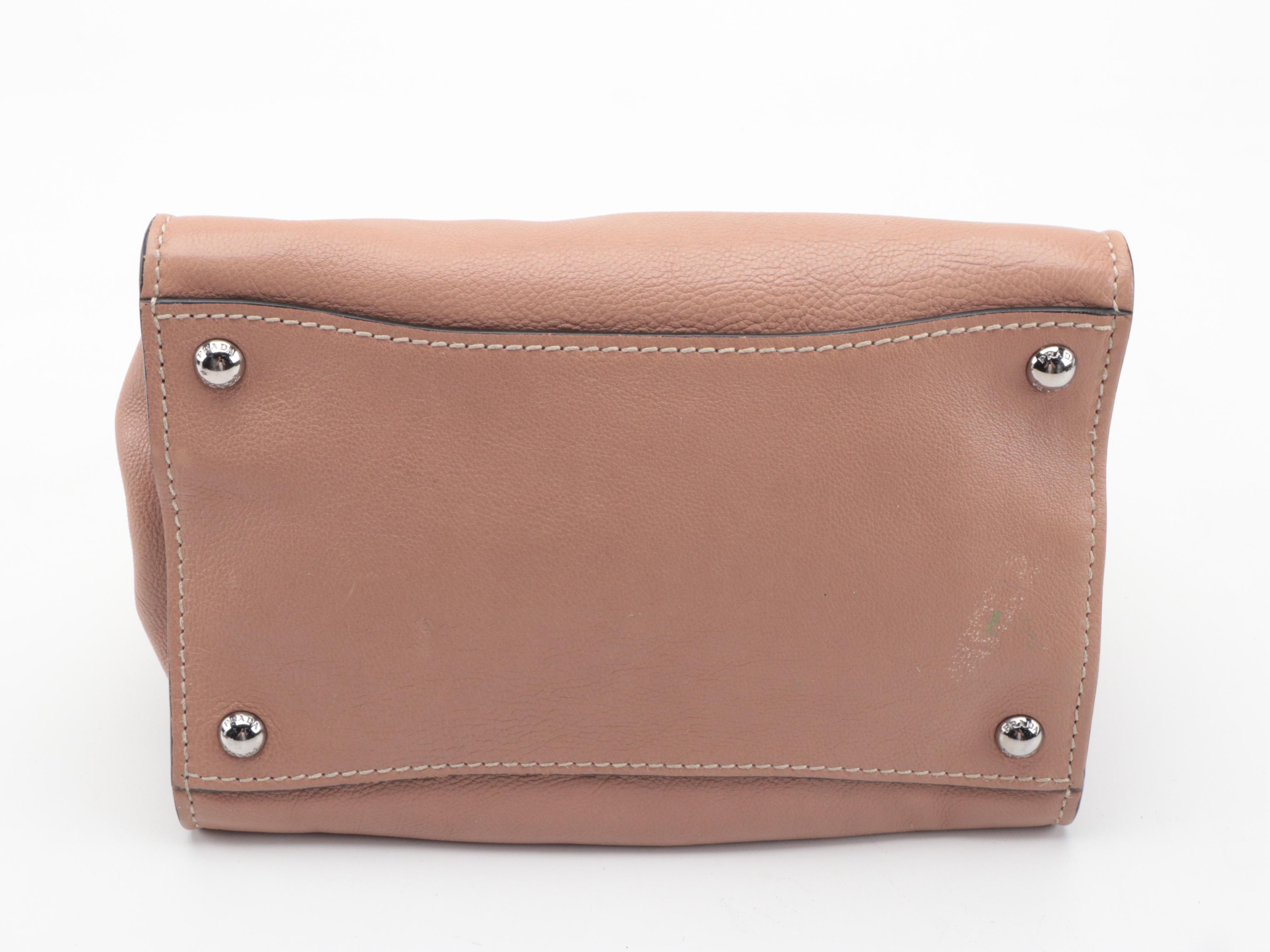 Prada Double Cuir Small Tote in Tan Leather