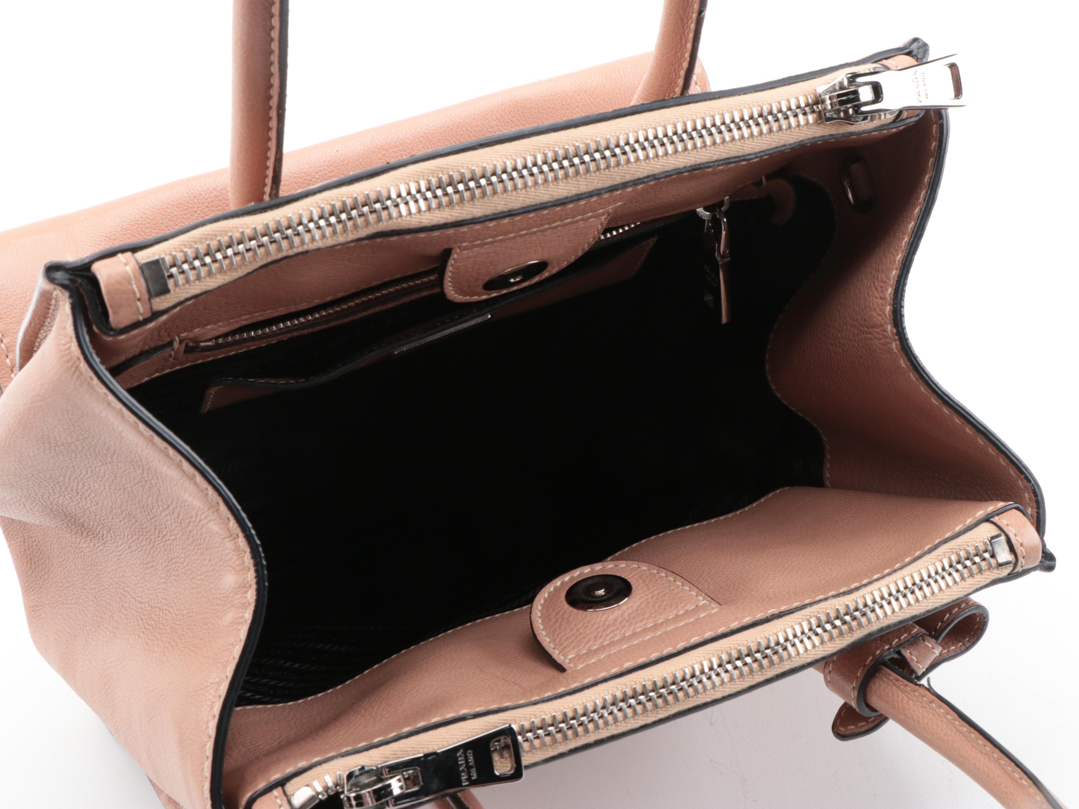 Prada Double Cuir Small Tote in Tan Leather