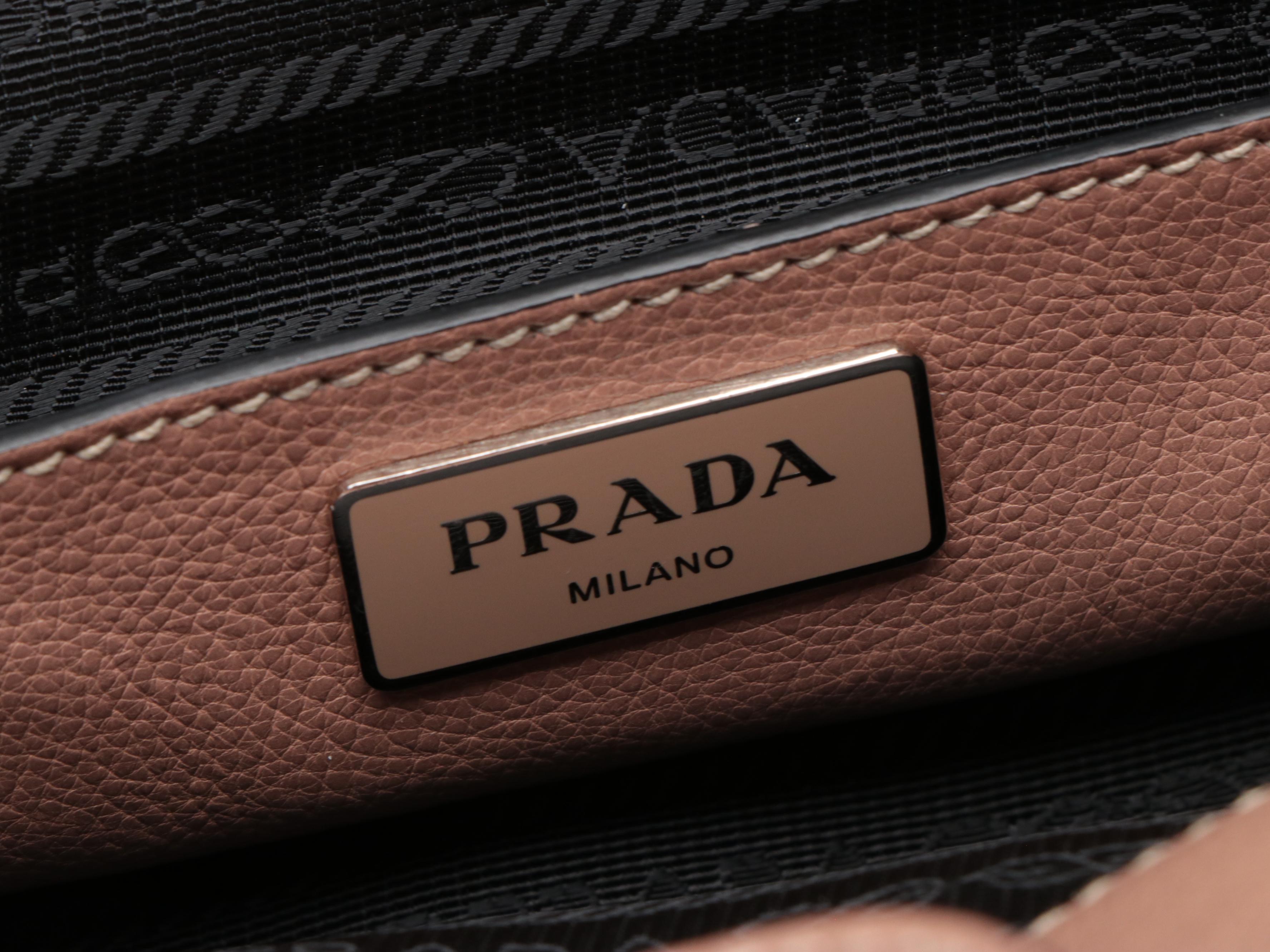 Prada Double Cuir Small Tote in Tan Leather