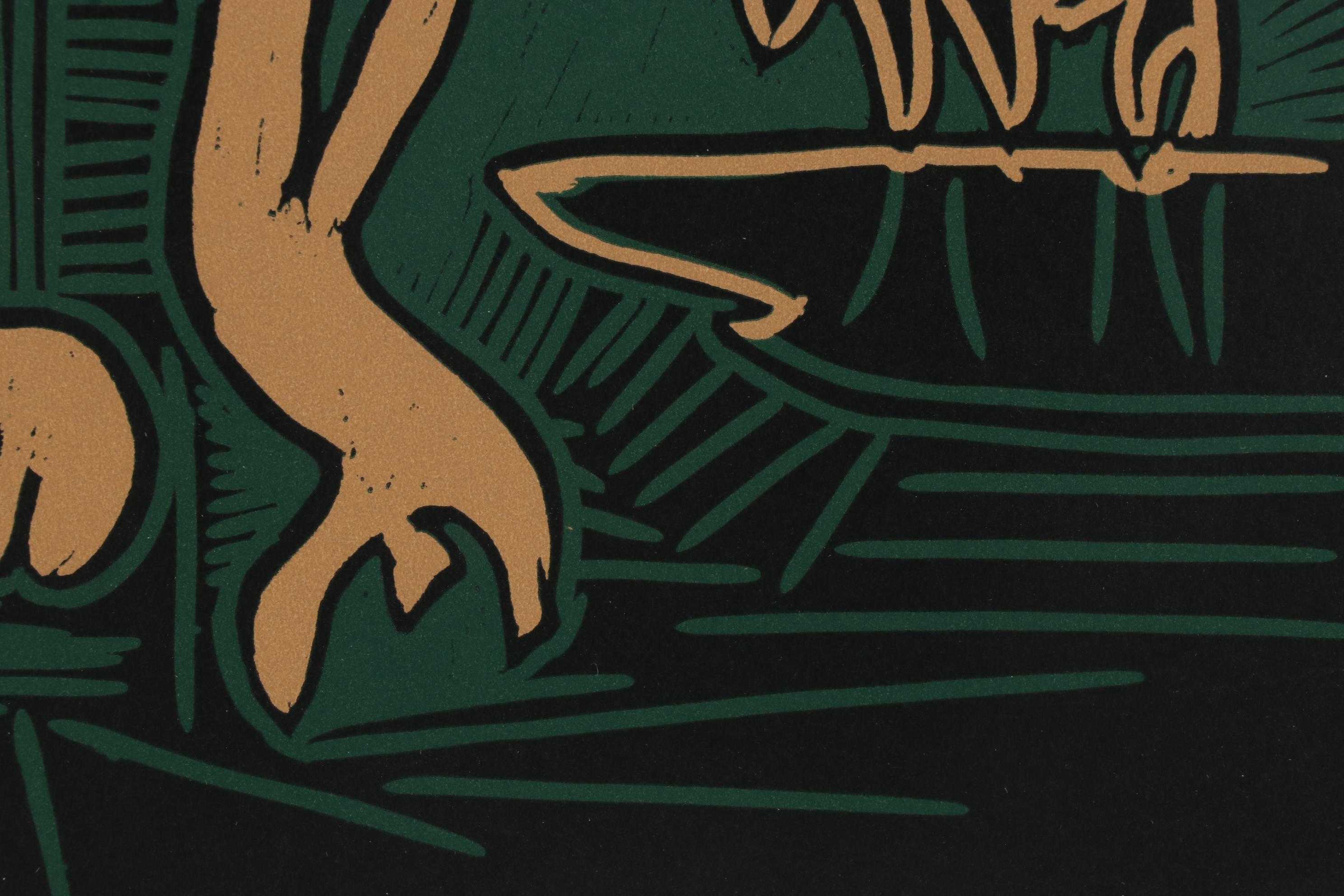 Pablo Picasso Linoleum Cut "Bacchanal with Four Clouds," 1962