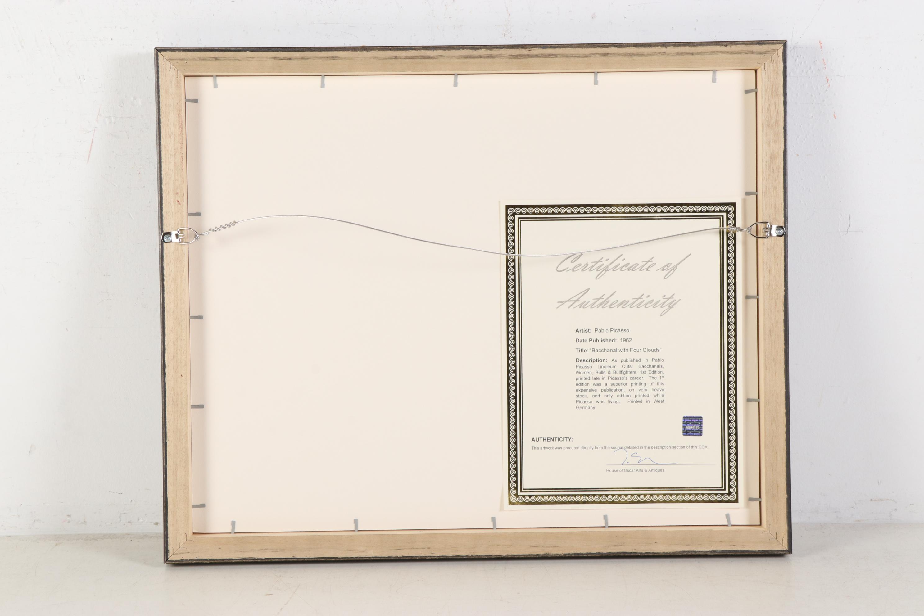 Pablo Picasso Linoleum Cut "Bacchanal with Four Clouds," 1962