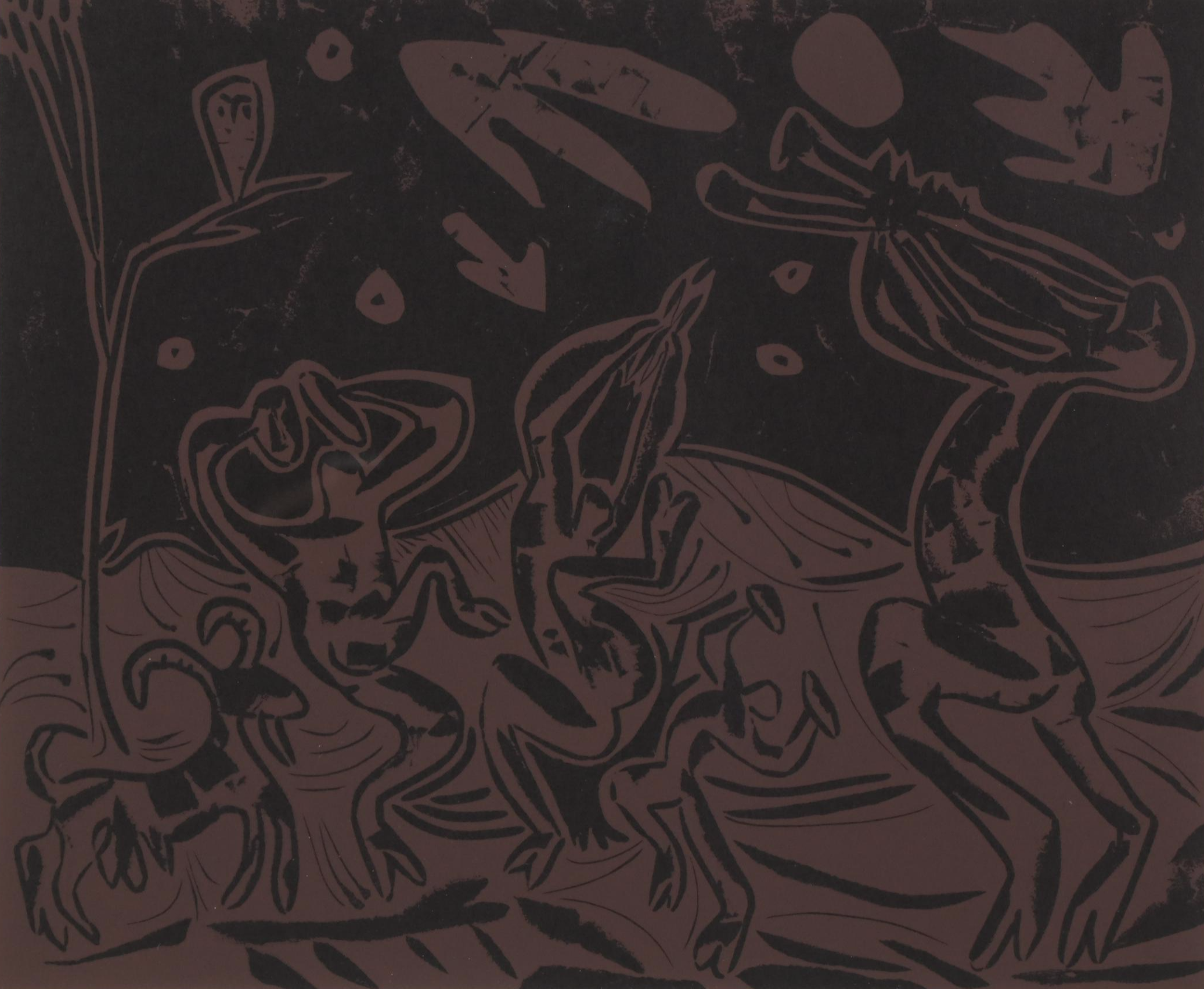 Pablo Picasso Linoleum Cut "Bacchanal with Goat and Owl," 1962