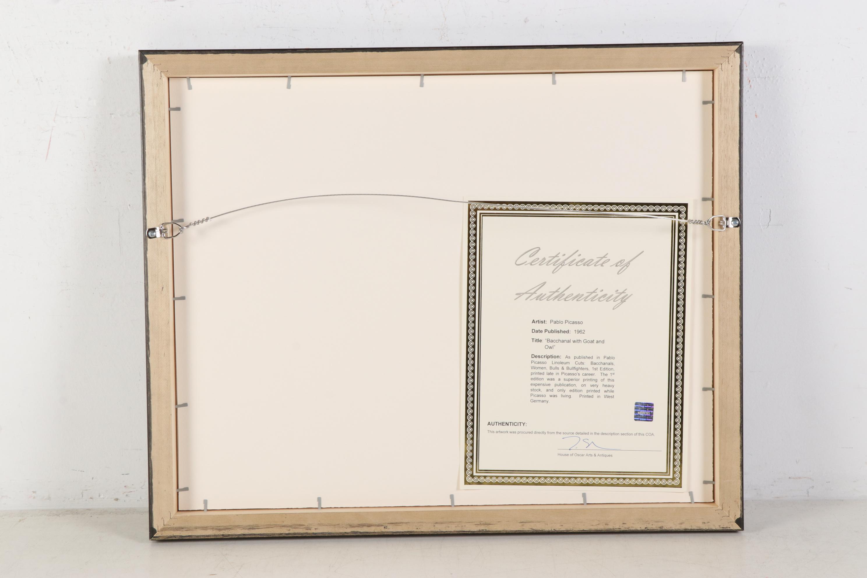 Pablo Picasso Linoleum Cut "Bacchanal with Goat and Owl," 1962