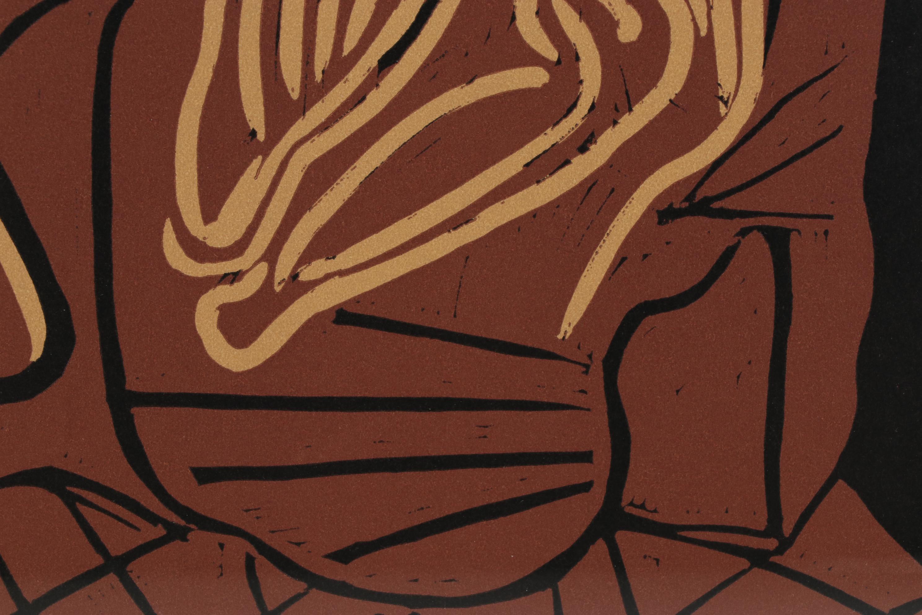 Pablo Picasso Linoleum Cut "Guitar Player and Seated Woman," 1962