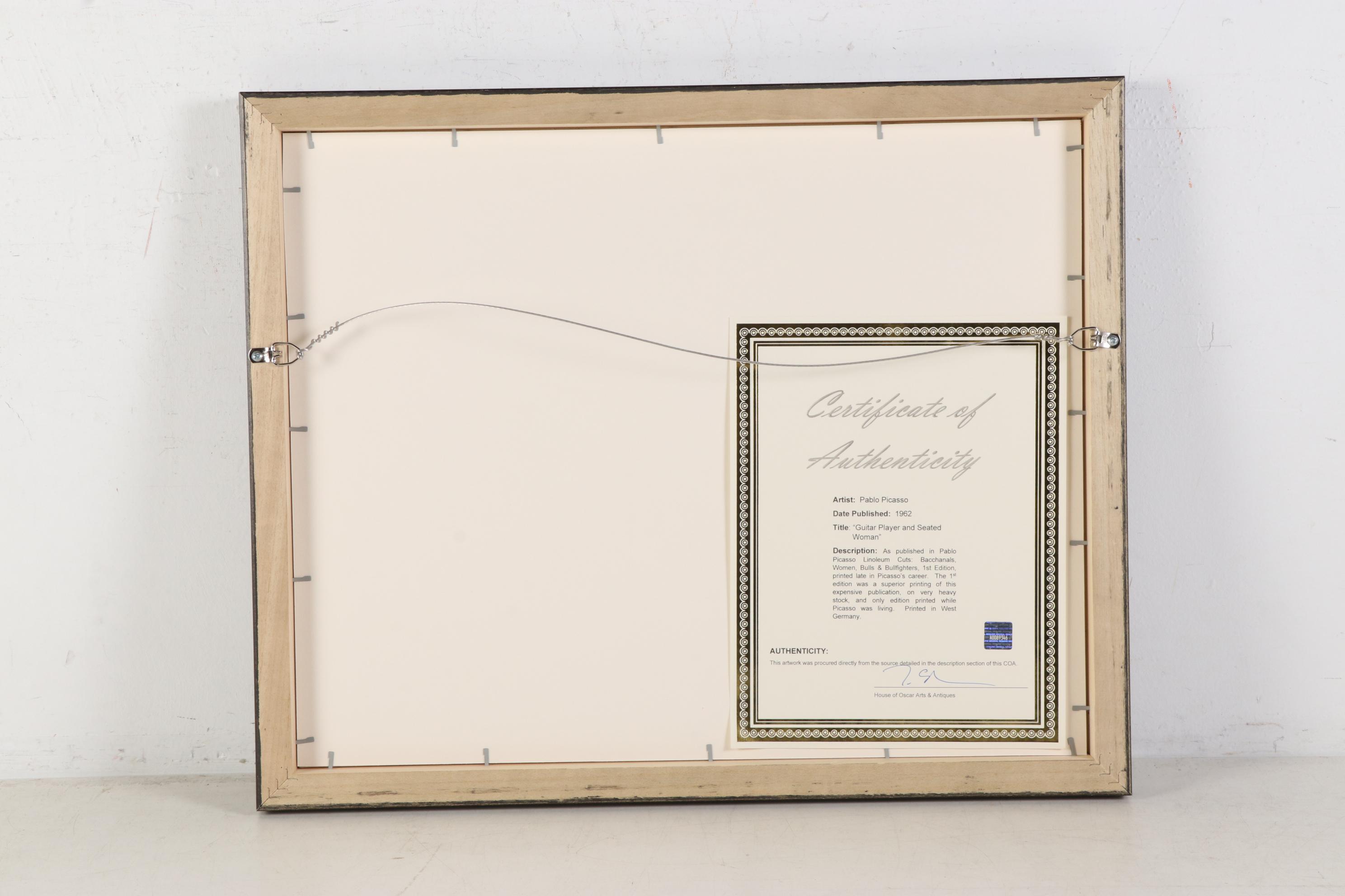 Pablo Picasso Linoleum Cut "Guitar Player and Seated Woman," 1962