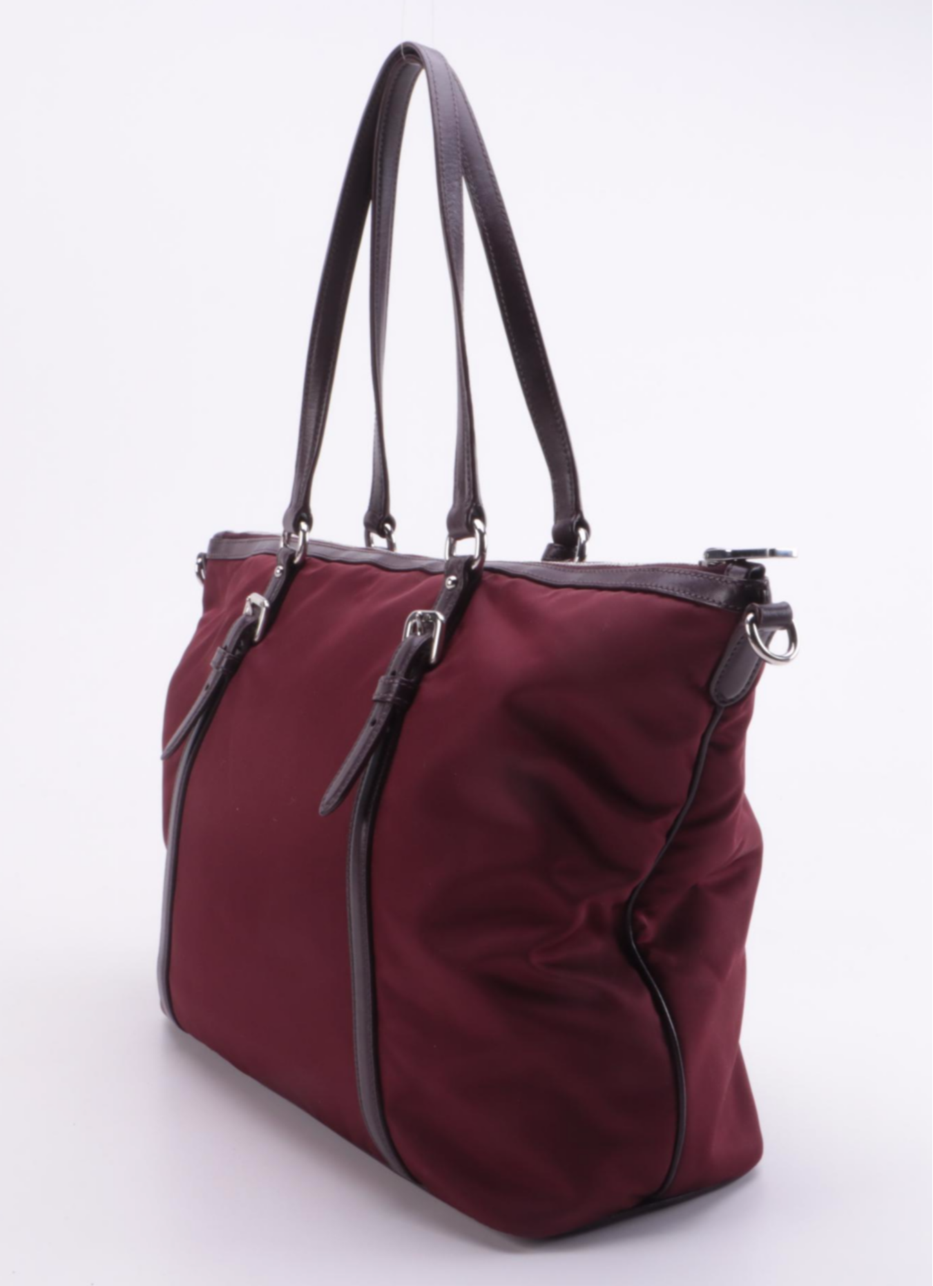 Prada Burgundy Tessuto and Leather Belted Zip Tote
