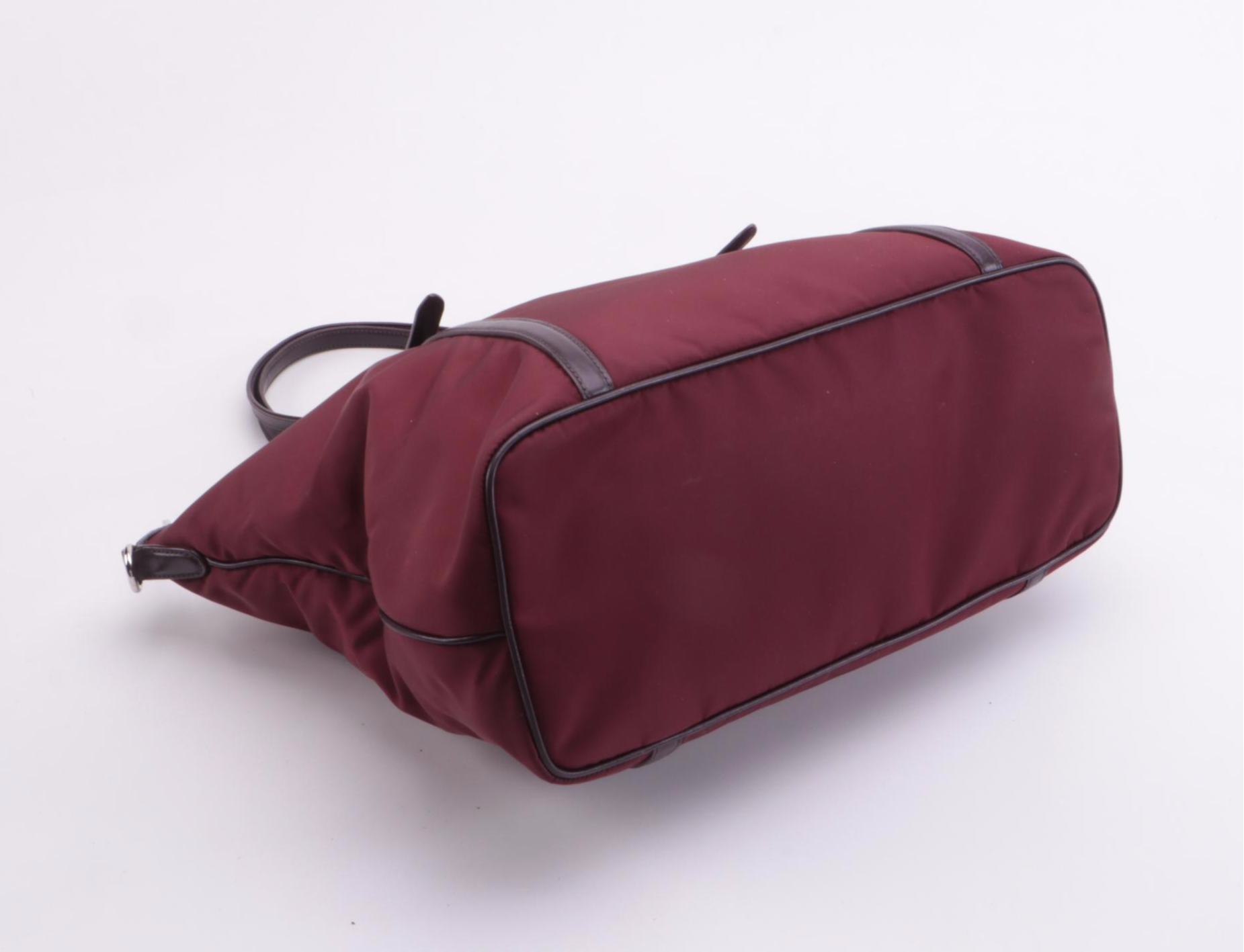 Prada Burgundy Tessuto and Leather Belted Zip Tote