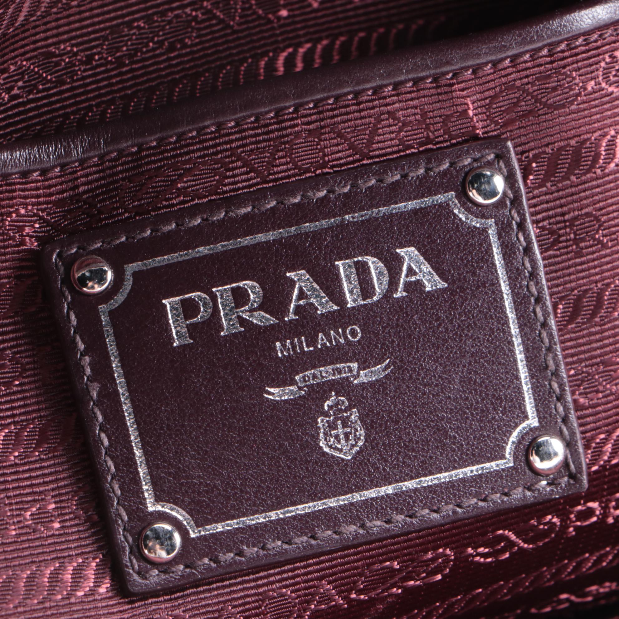 Prada Burgundy Tessuto and Leather Belted Zip Tote