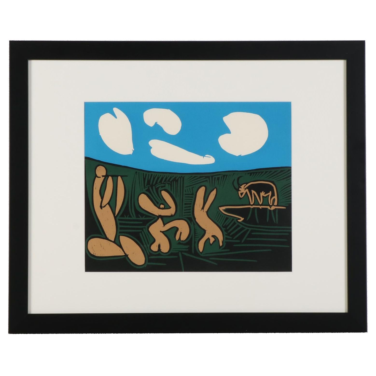 Pablo Picasso Linoleum Cut "Bacchanal with Four Clouds," 1962