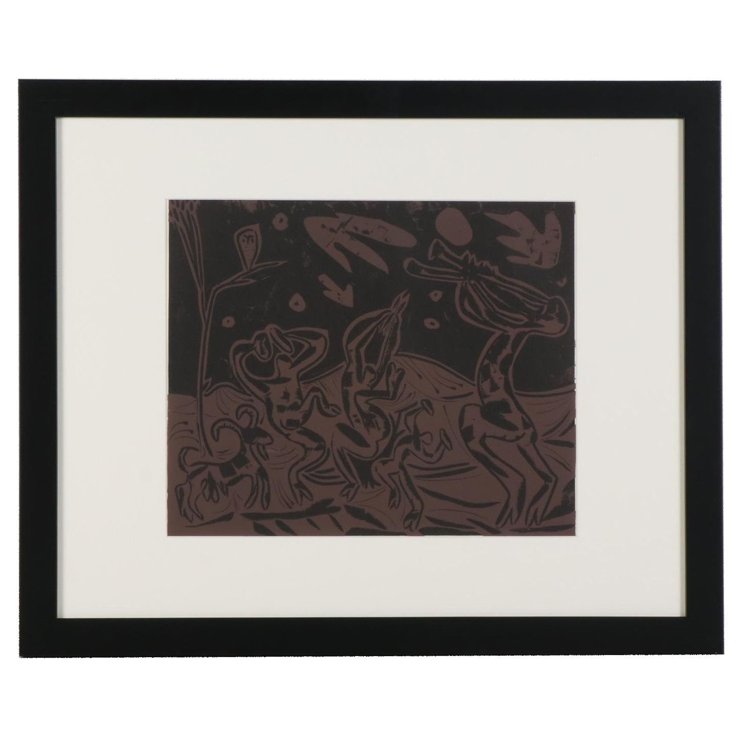 Pablo Picasso Linoleum Cut "Bacchanal with Goat and Owl," 1962