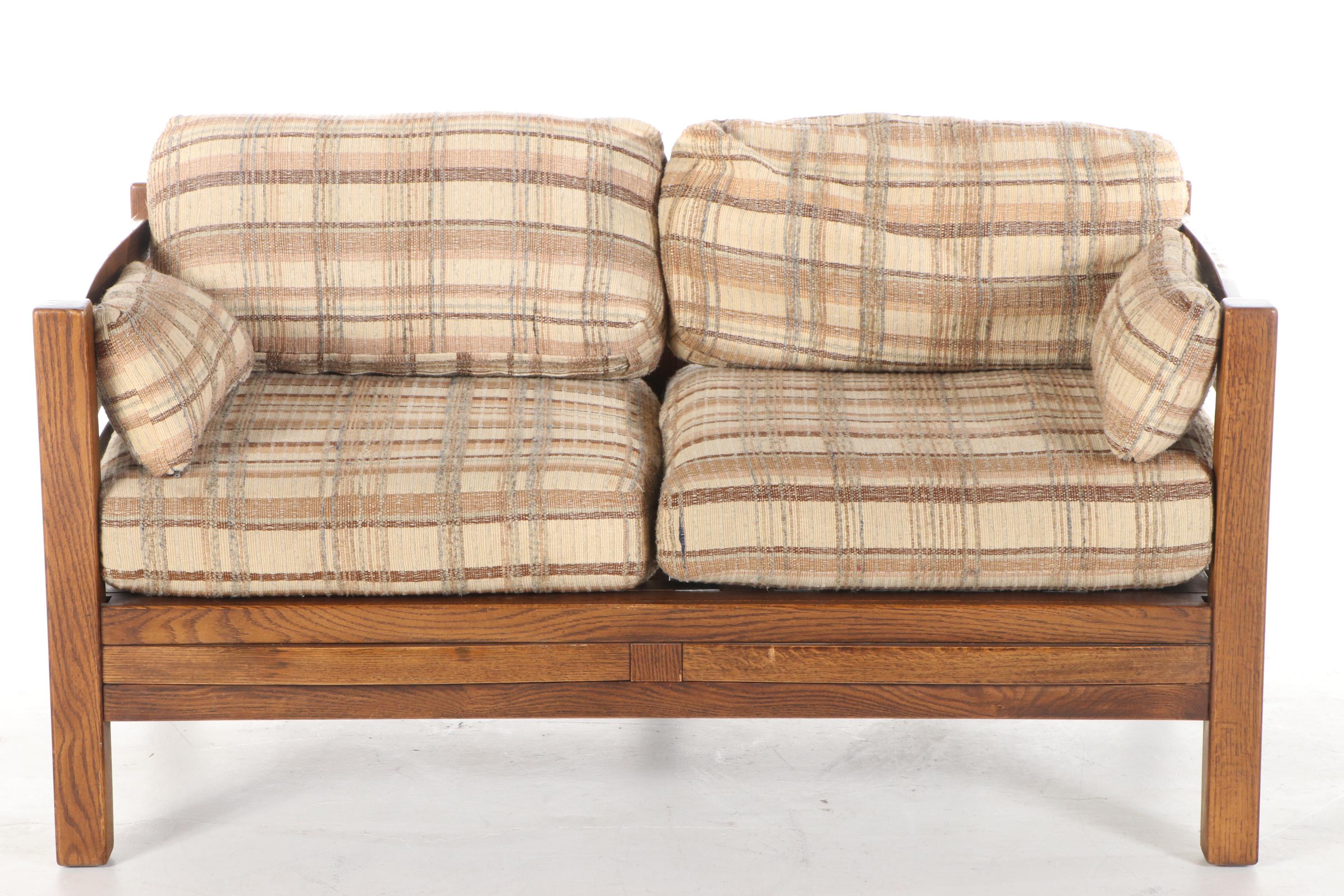 Davis "Jack Daniels Collection" Mission Slatted Oak Loveseat, circa 1980