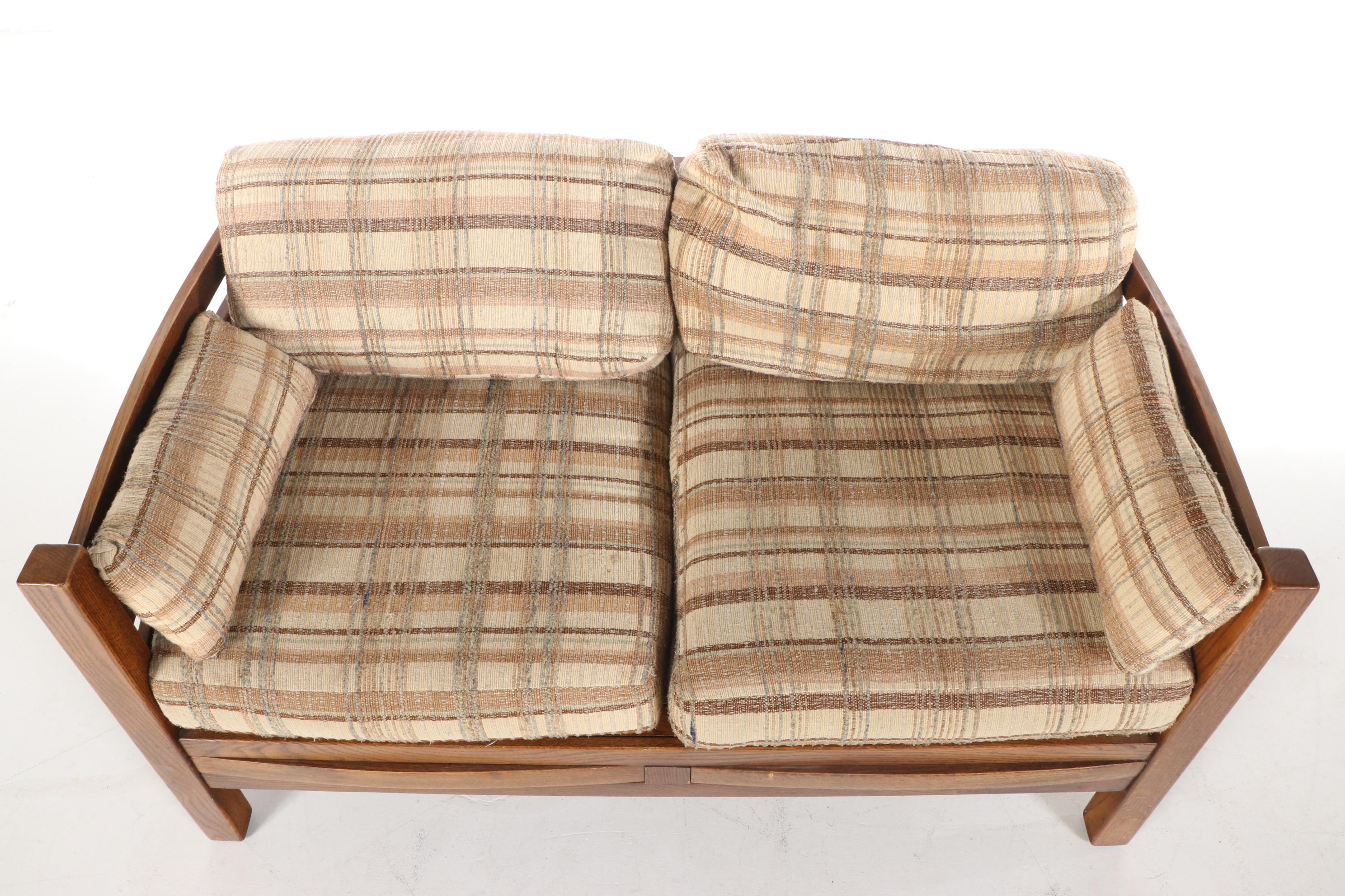 Davis "Jack Daniels Collection" Mission Slatted Oak Loveseat, circa 1980