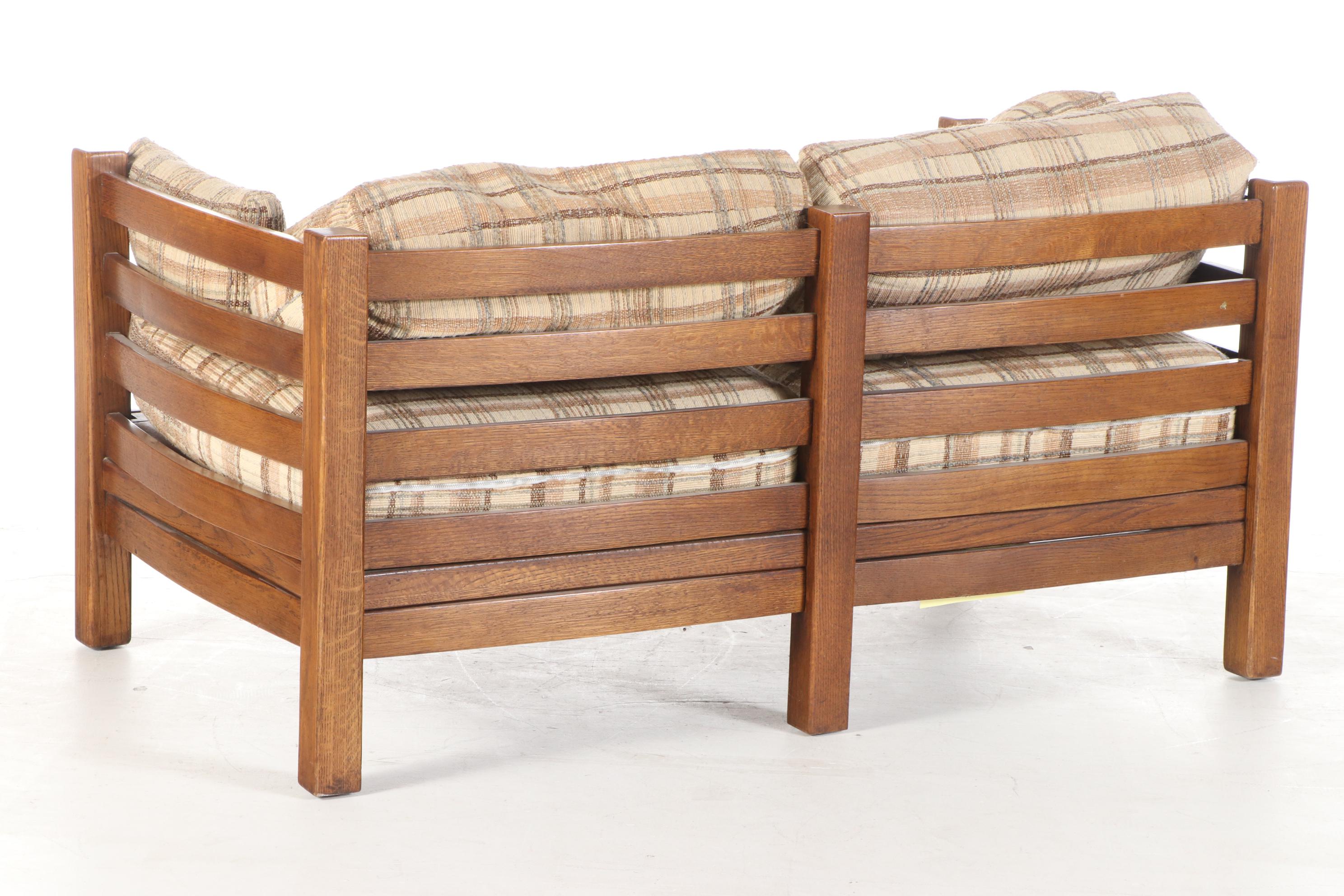 Davis "Jack Daniels Collection" Mission Slatted Oak Loveseat, circa 1980