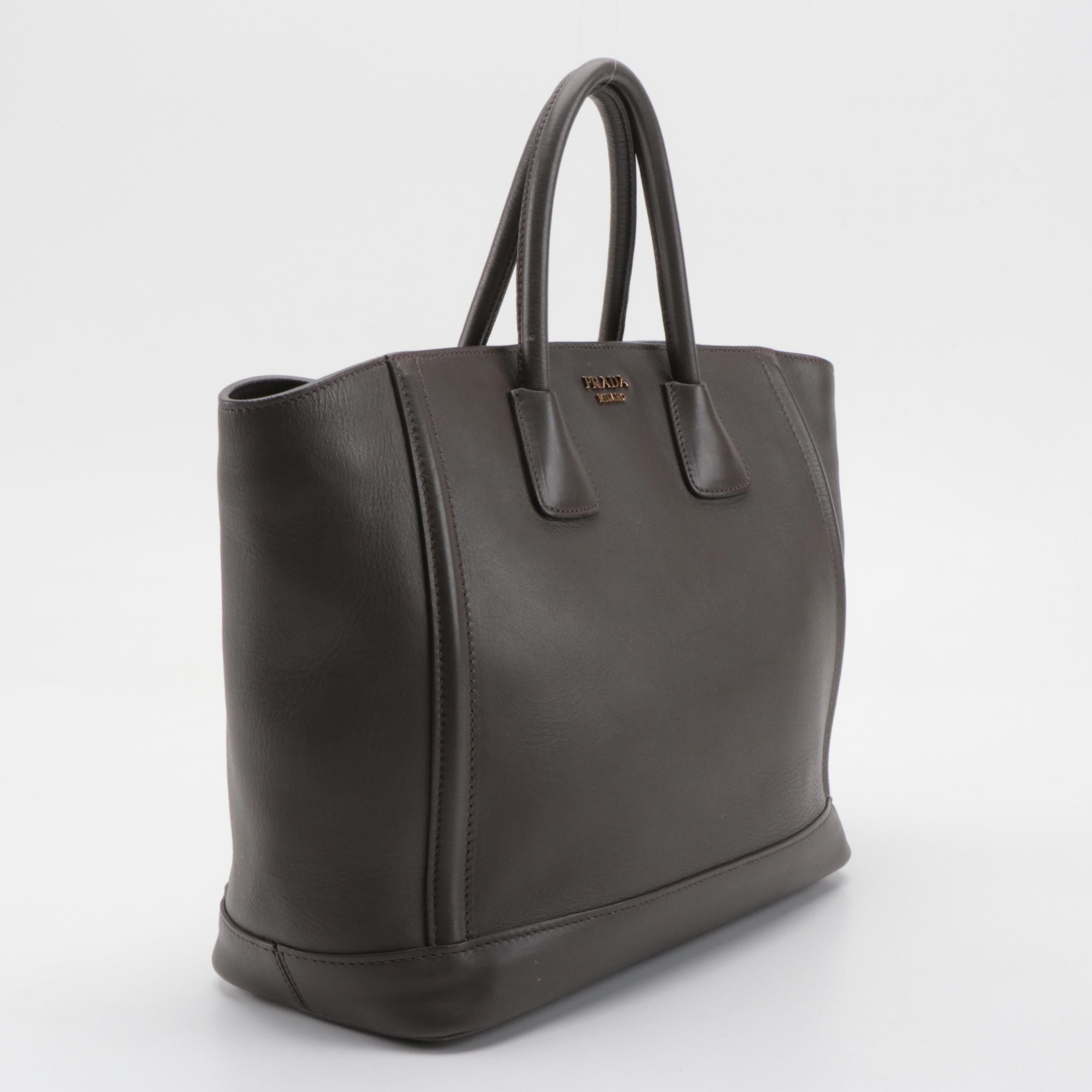 Prada Open City Tote in Taupe Calfskin Leather