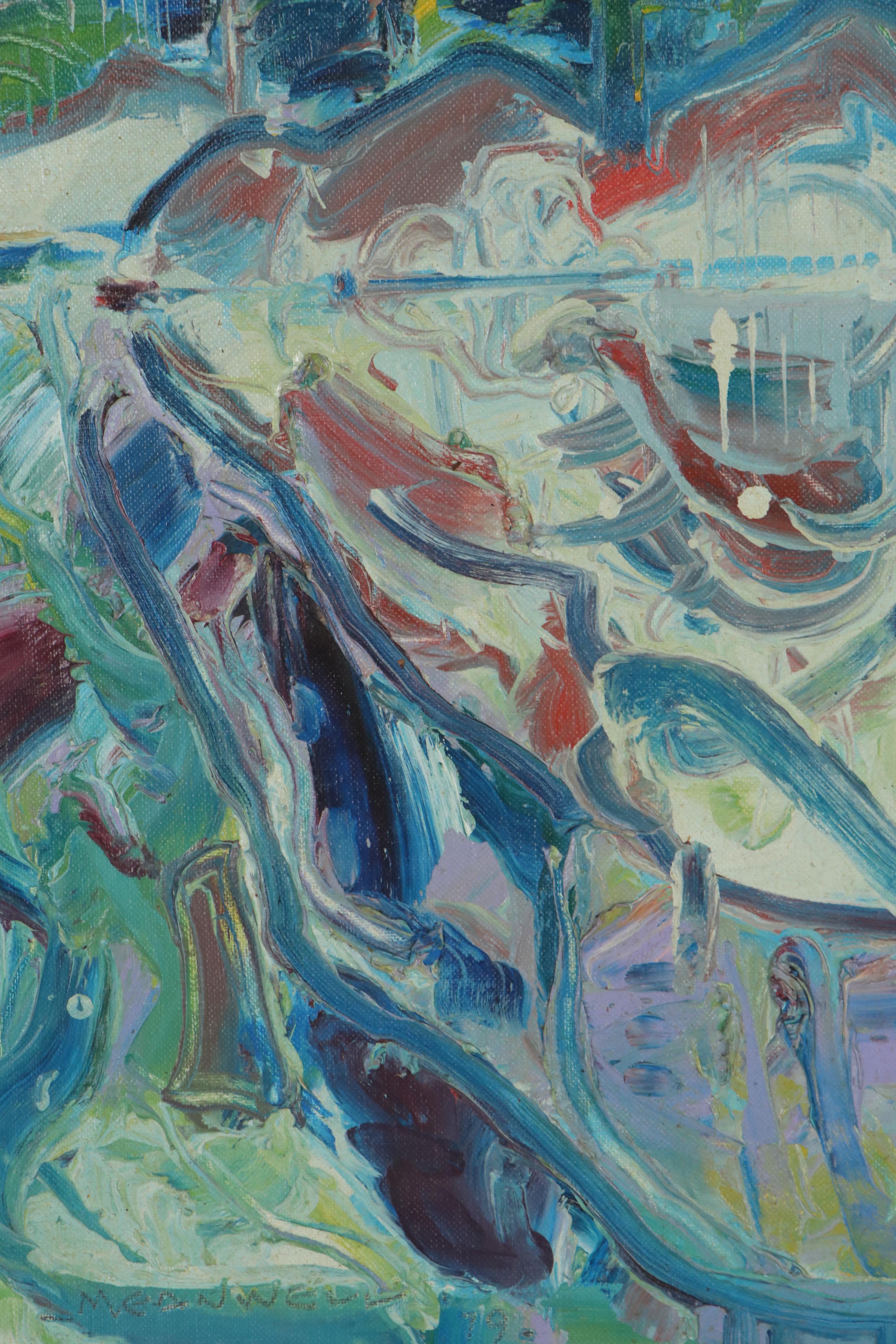 Jack Meanwell Abstract Oil Painting "Northern Rocks and Reflections," 1979