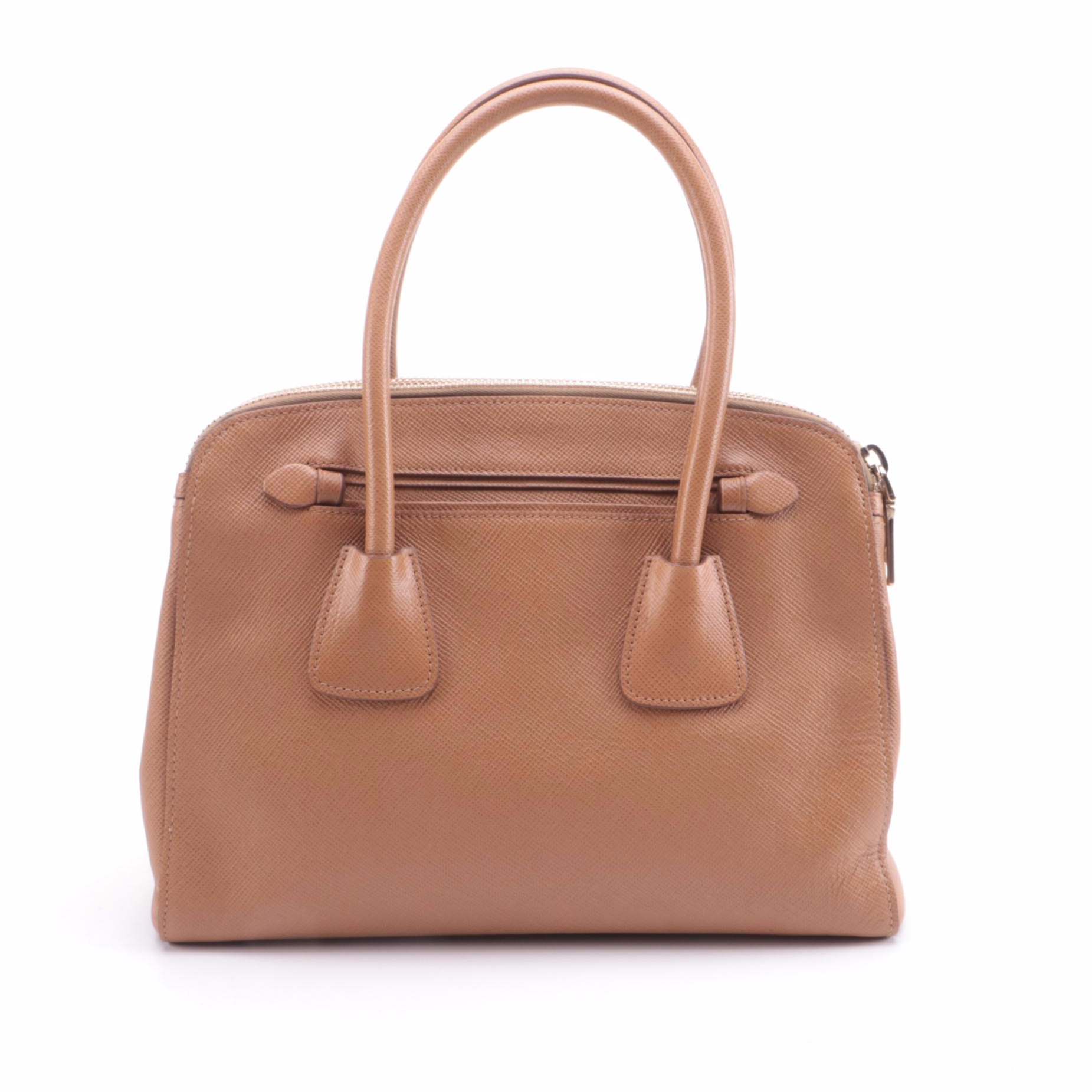 Prada Frame Convertible Tote in Light Brown Saffiano Leather