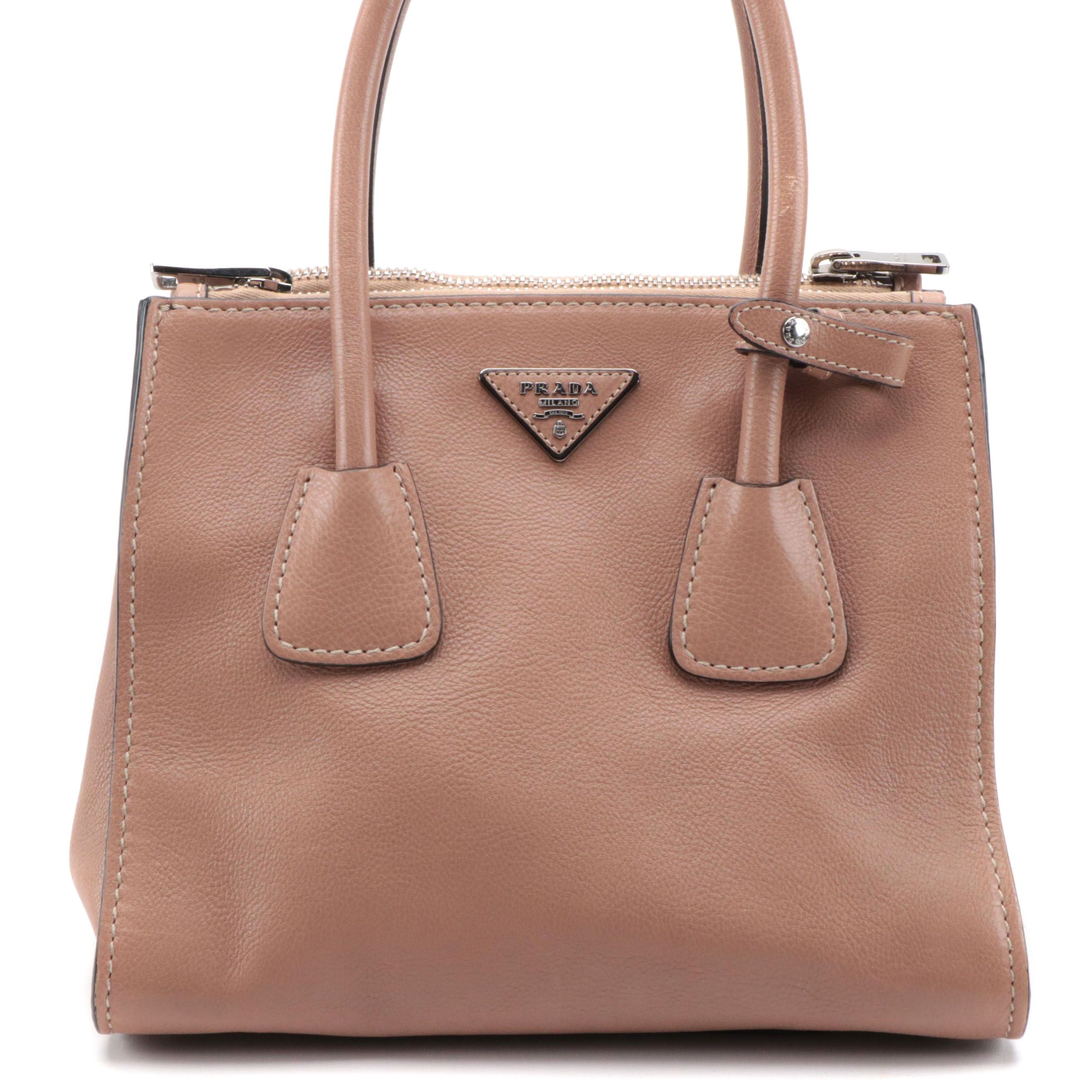 Prada Double Cuir Small Tote in Tan Leather