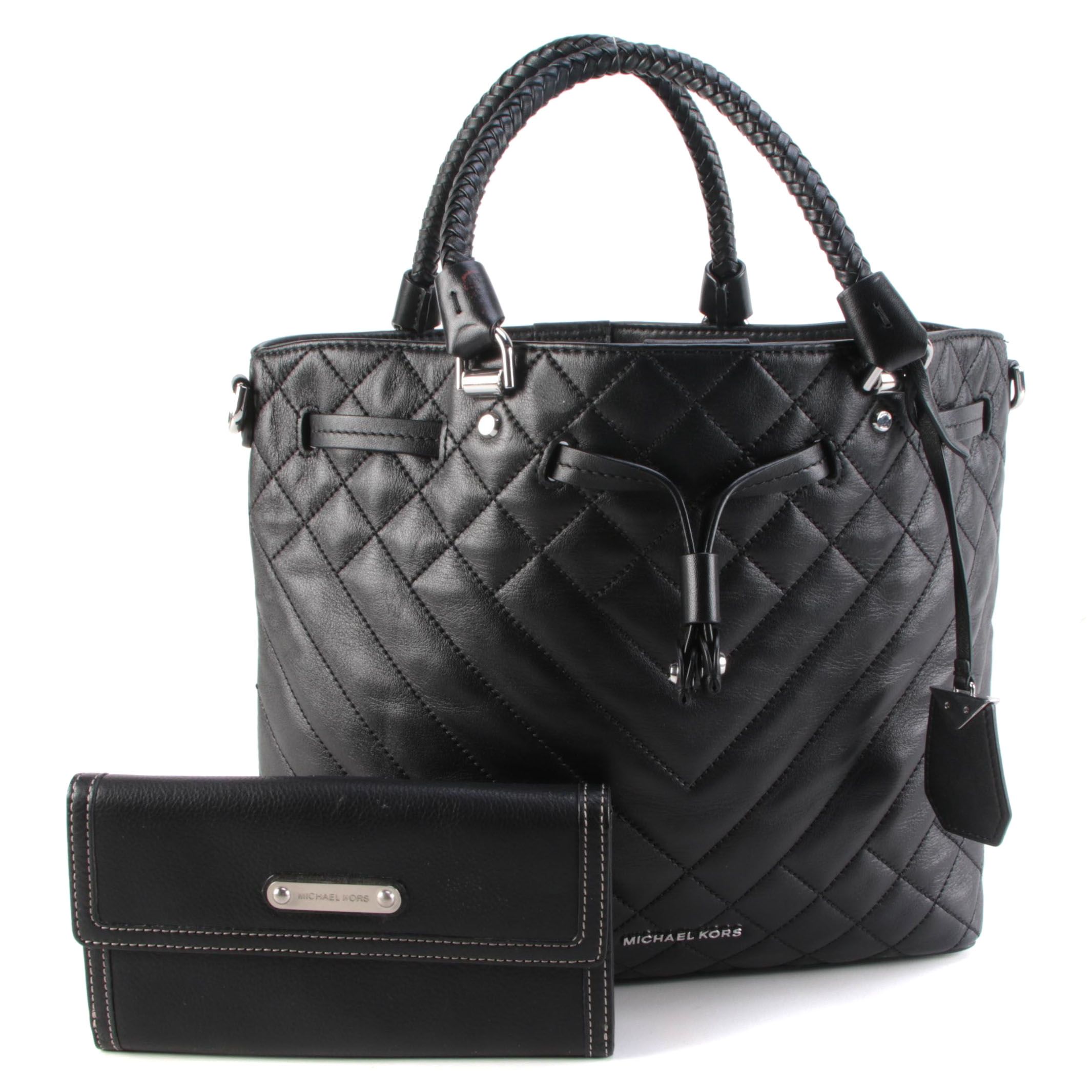 Michael Kors Quilted Drawstring Tote with Hudson Continental Wallet in Leather