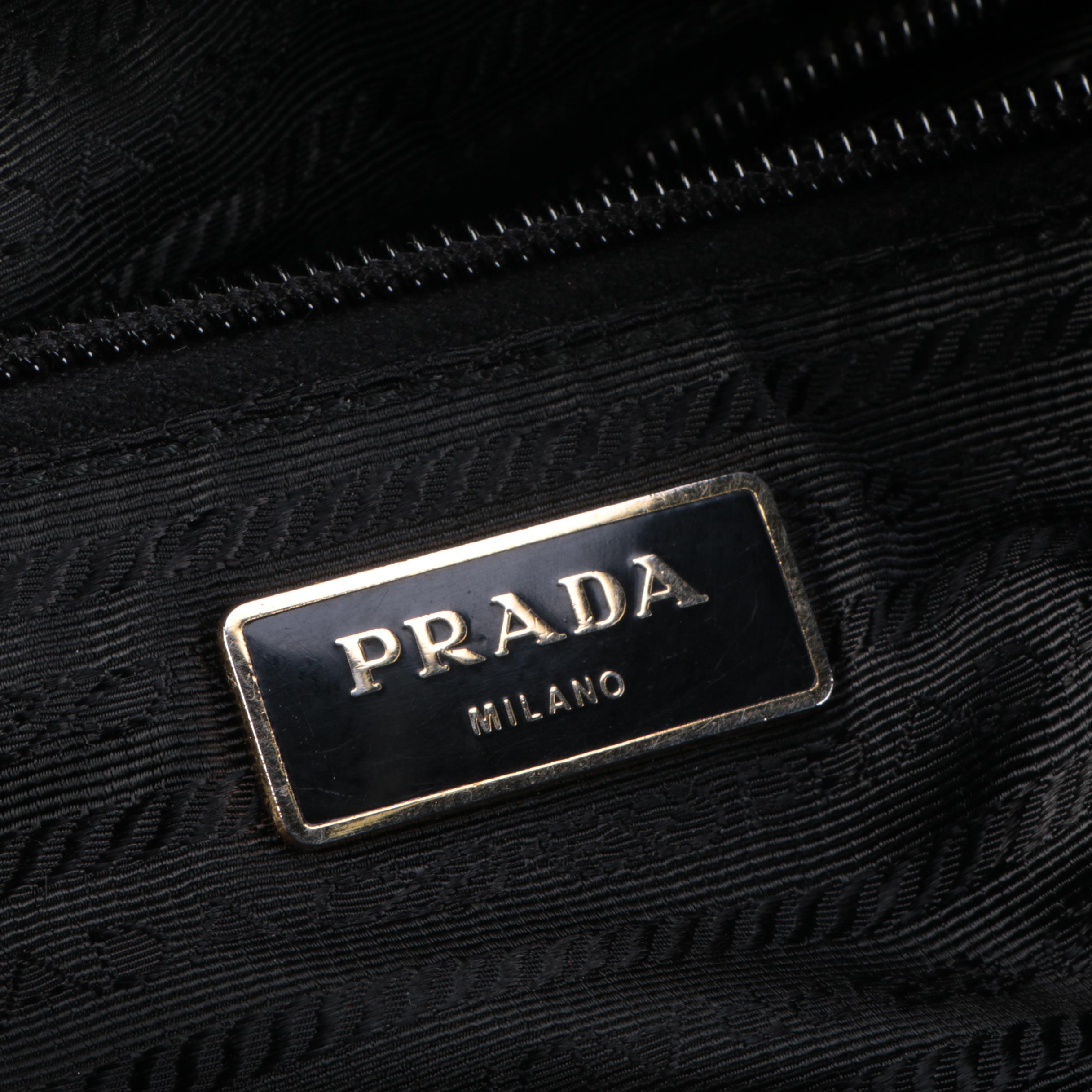 Prada Tessuto Satchel in Black Nylon with Woven Leather Handles