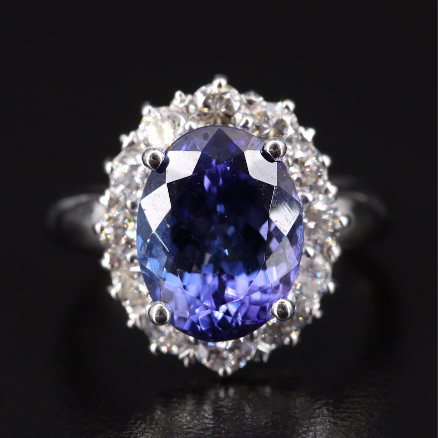 14K 4.29 CT Tanzanite and 1.08 CTW Diamond Halo Ring