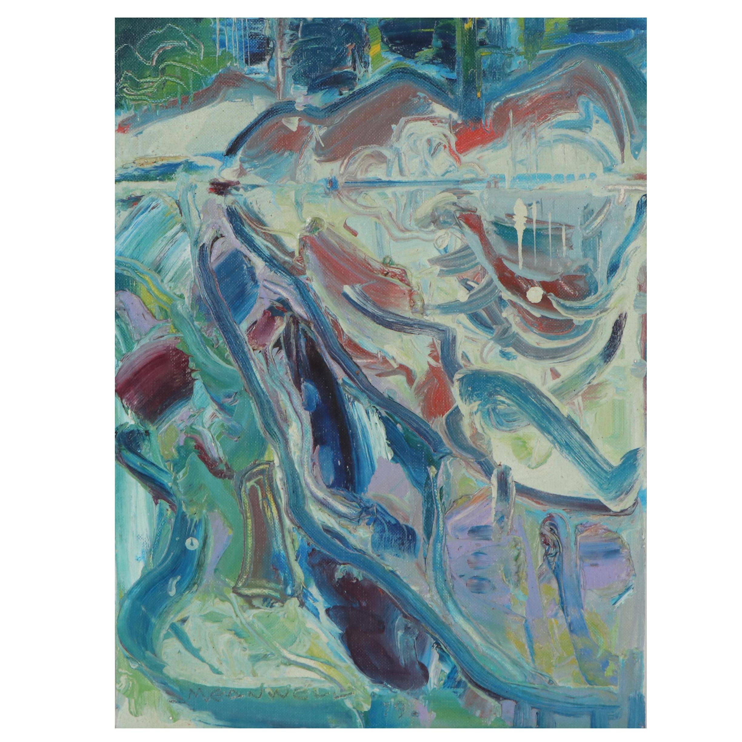 Jack Meanwell Abstract Oil Painting "Northern Rocks and Reflections," 1979