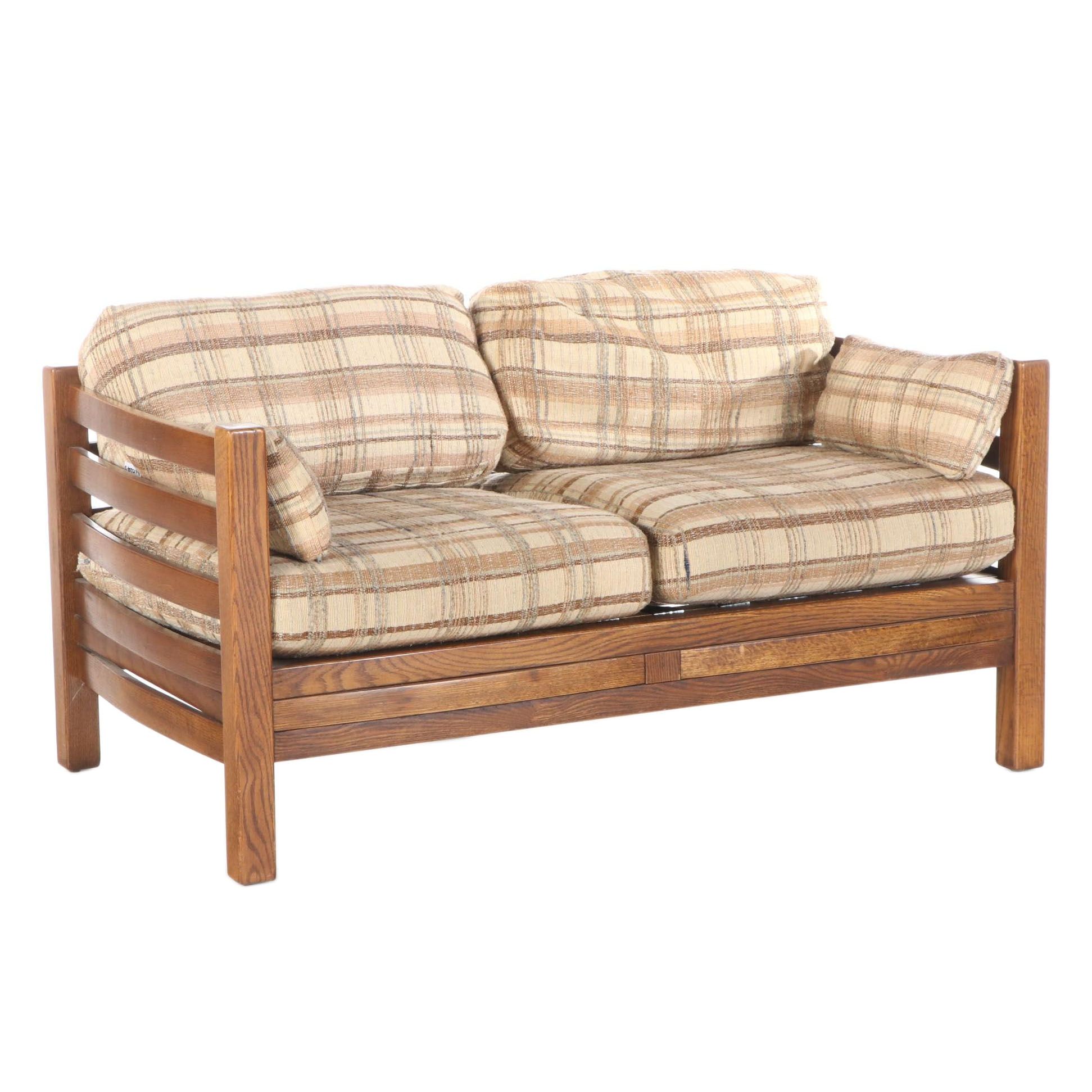 Davis "Jack Daniels Collection" Mission Slatted Oak Loveseat, circa 1980