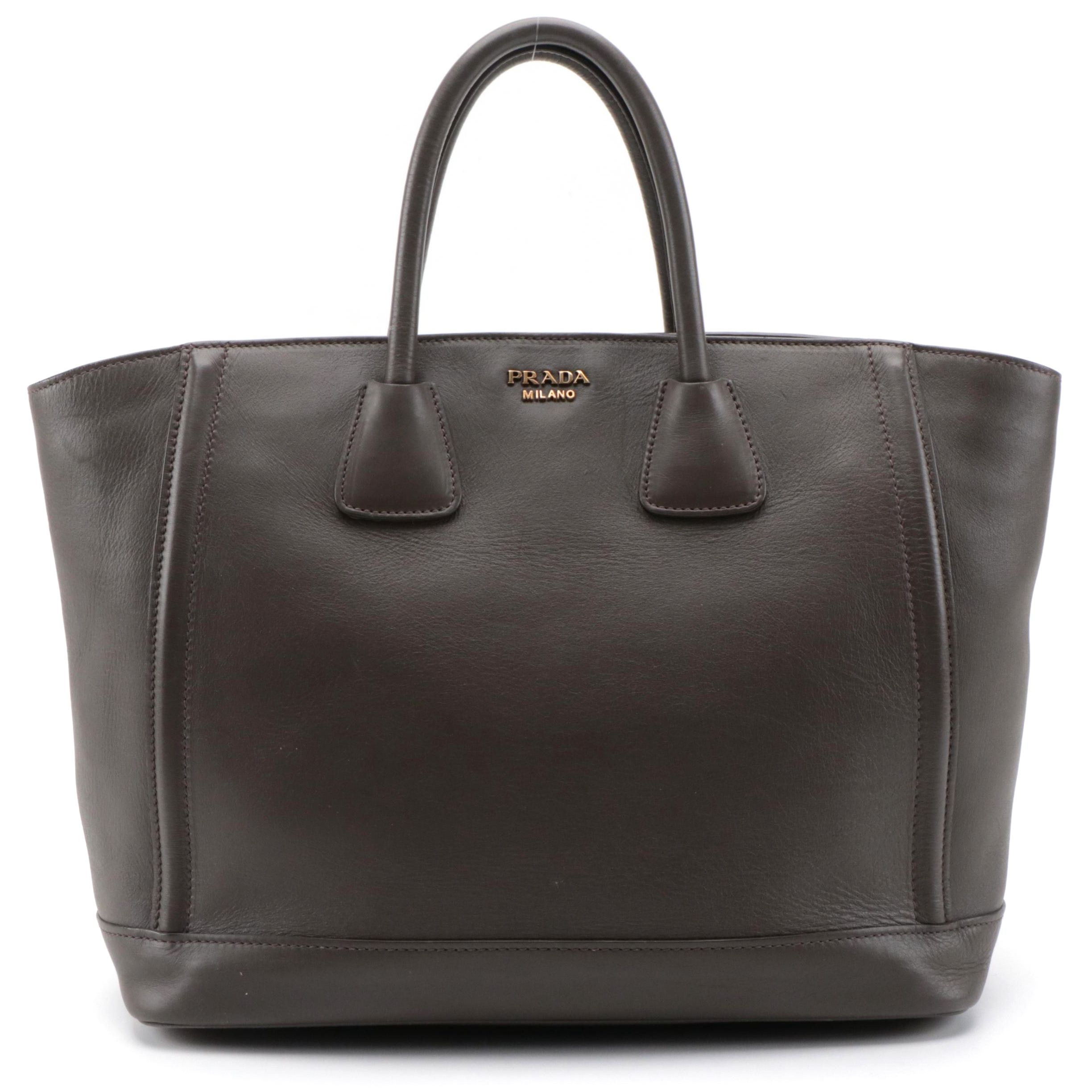 Prada Open City Tote in Taupe Calfskin Leather