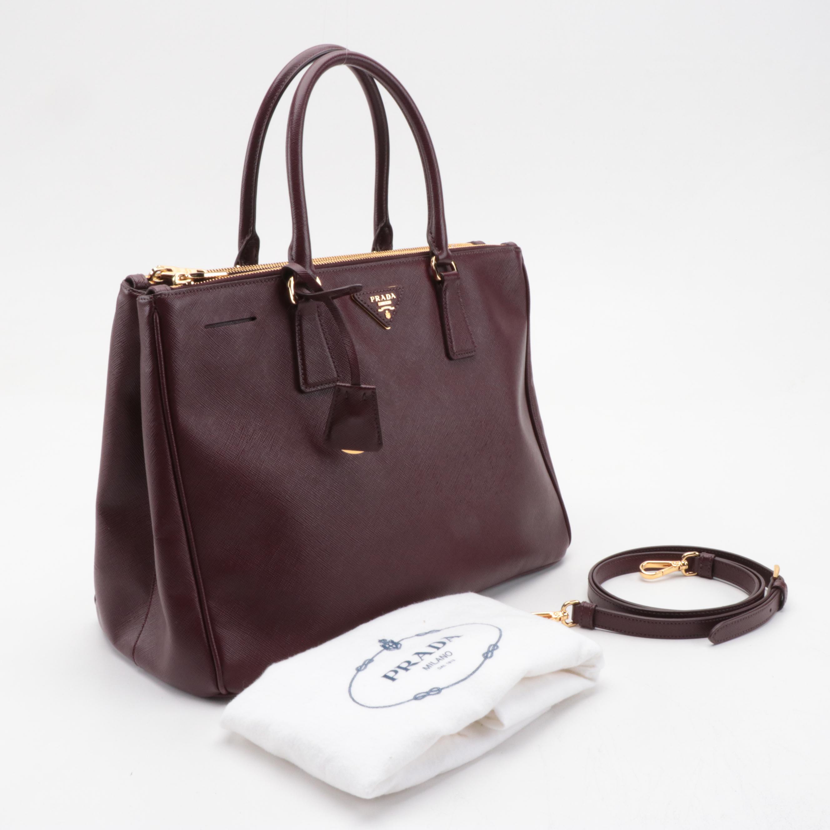 Prada Large Galleria Bag in Bordeaux Saffiano Leather
