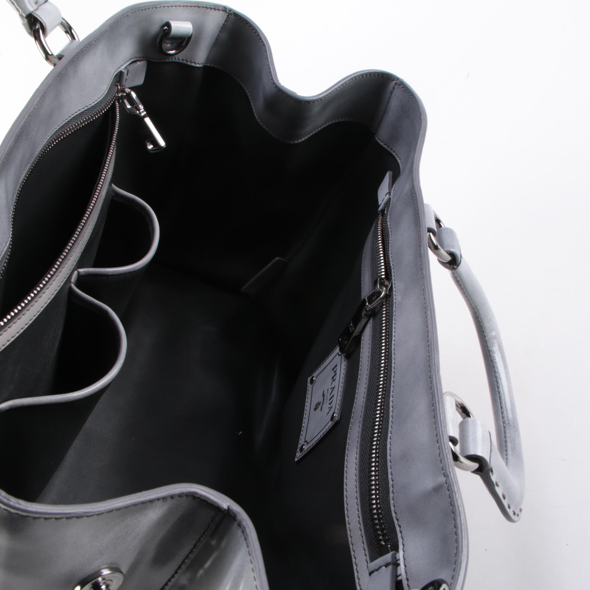 Prada Grigio Spazzolato Shopping Tote in Glazed Leather