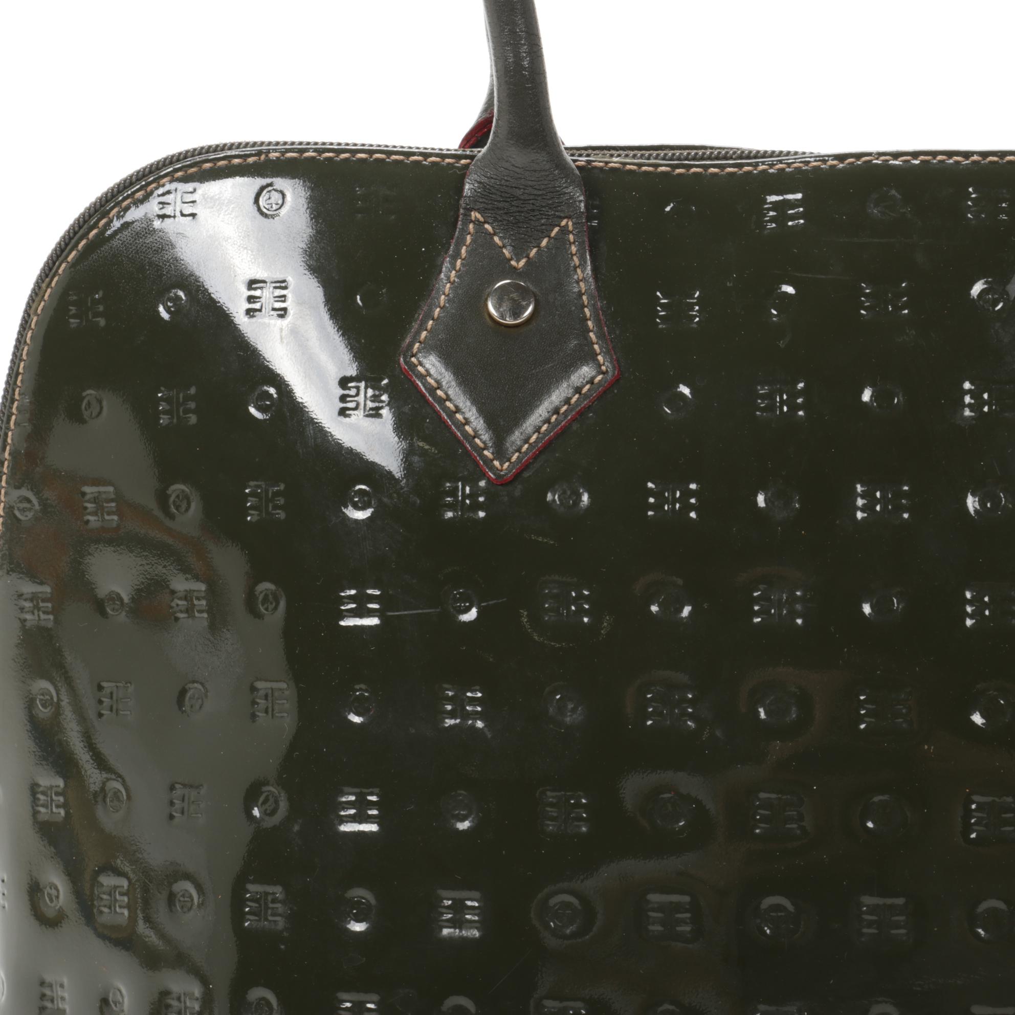 Arcadia Patent Leather and Leather Bowler Bag