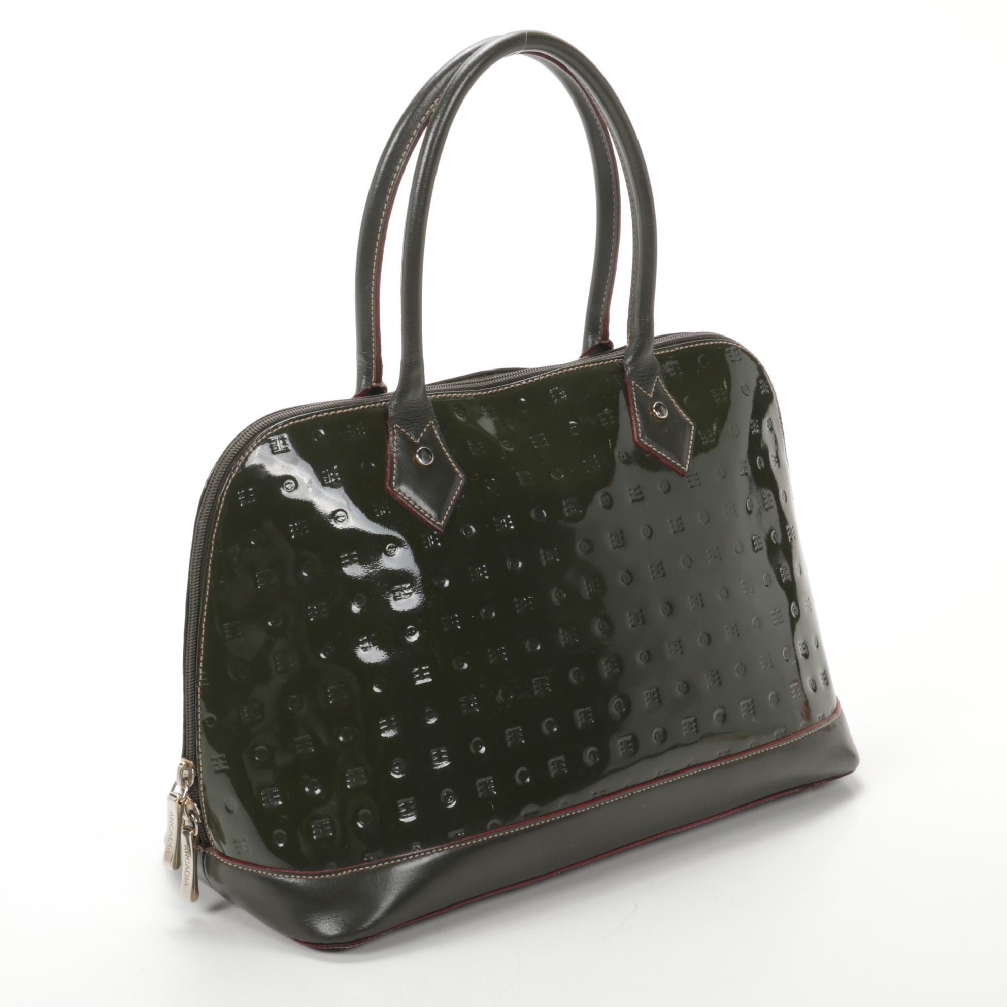Arcadia Patent Leather and Leather Bowler Bag