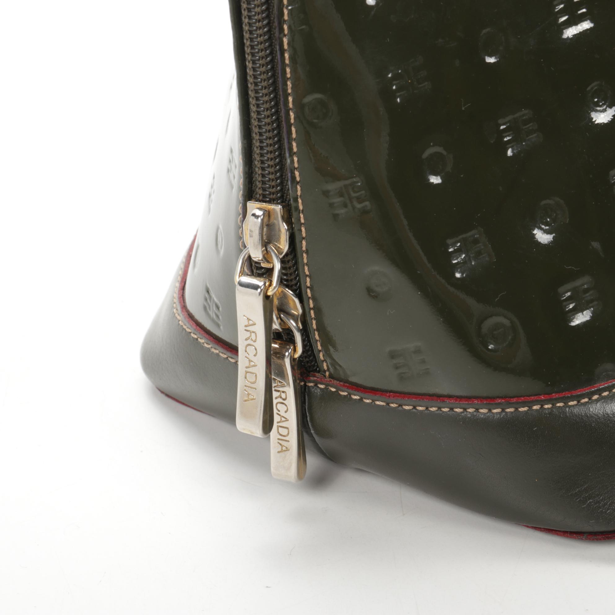 Arcadia Patent Leather and Leather Bowler Bag