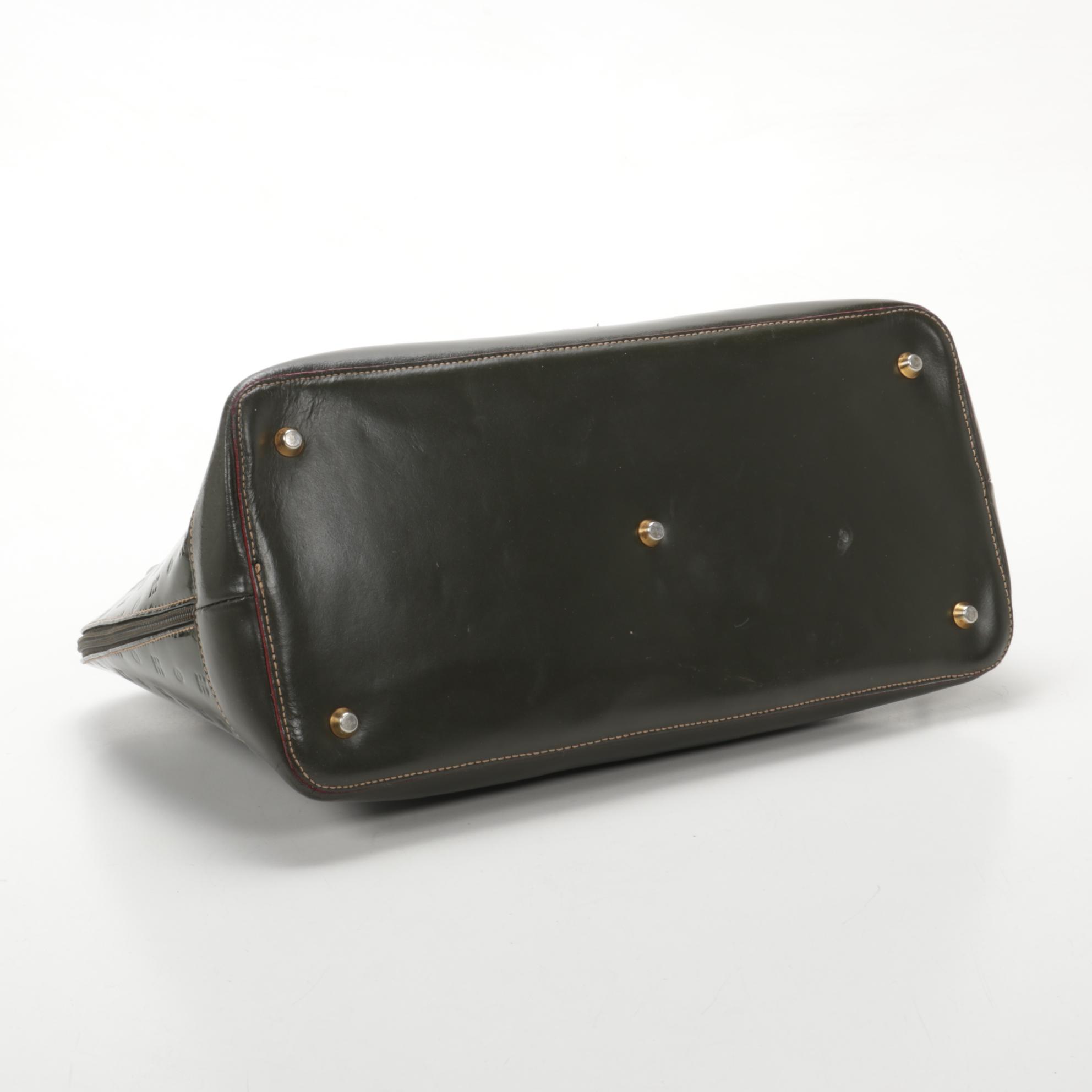 Arcadia Patent Leather and Leather Bowler Bag