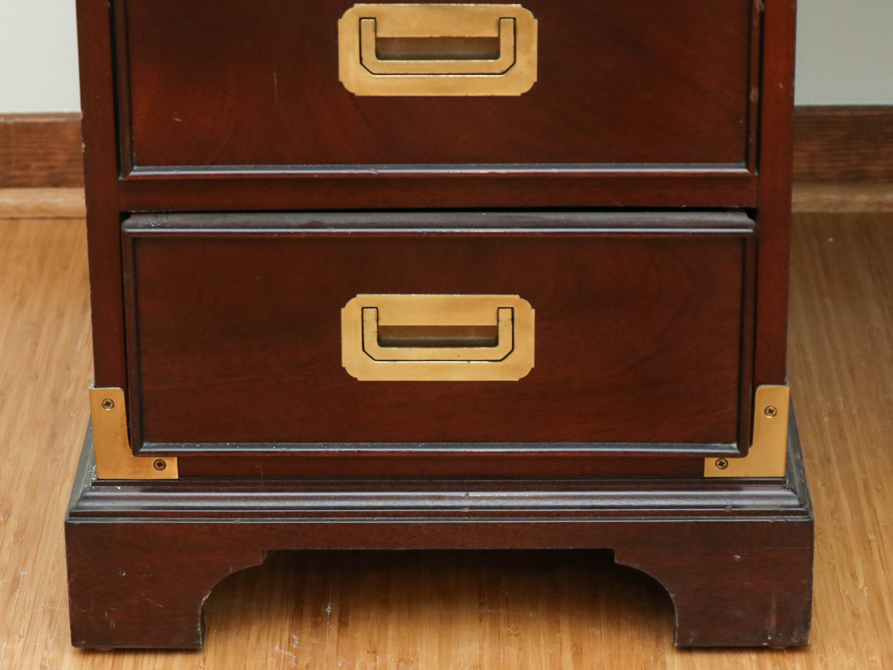 Sligh Campaign Style Mahogany-Stained and Leather Top Executive Desk