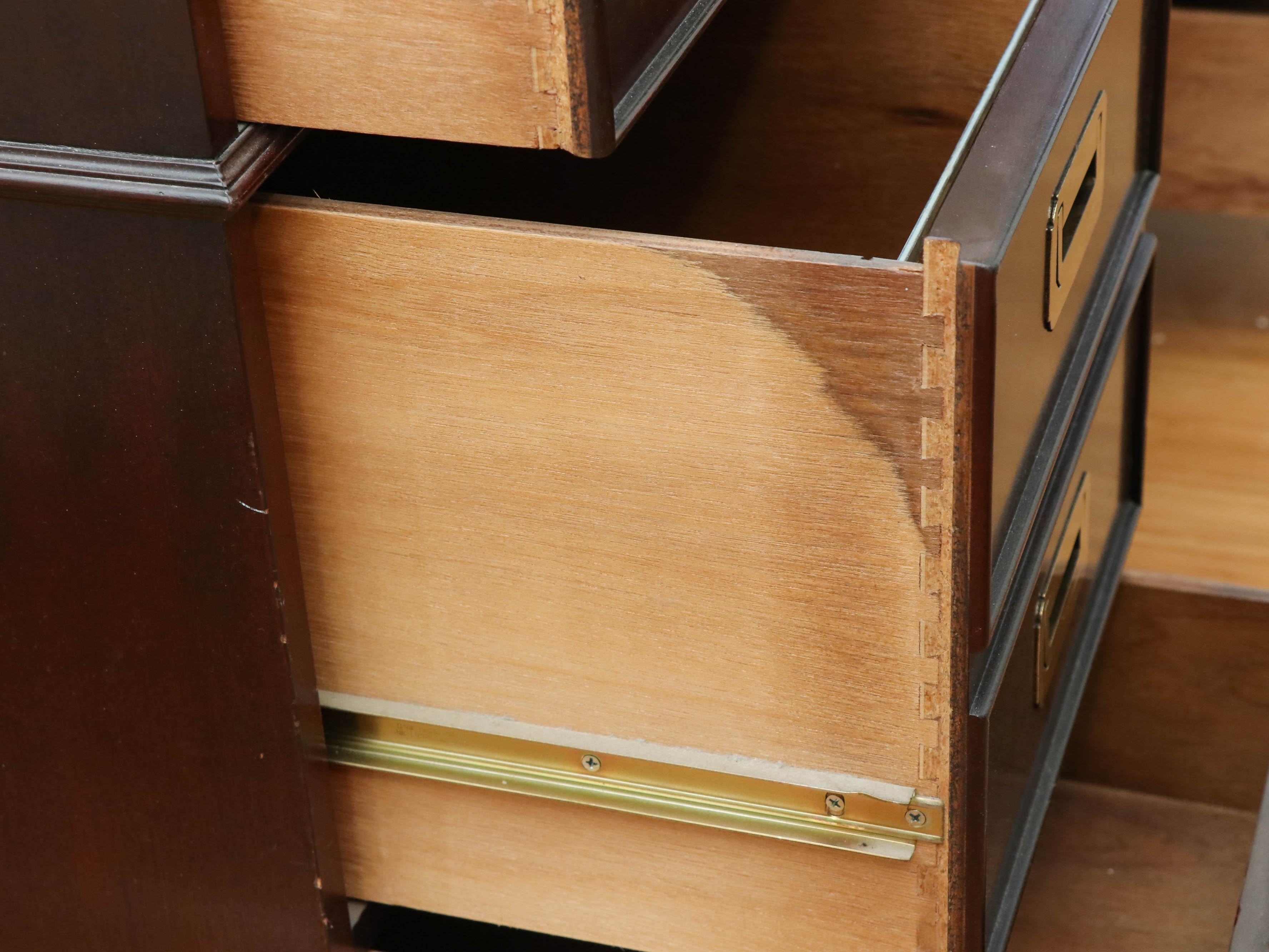Sligh Campaign Style Mahogany-Stained and Leather Top Executive Desk