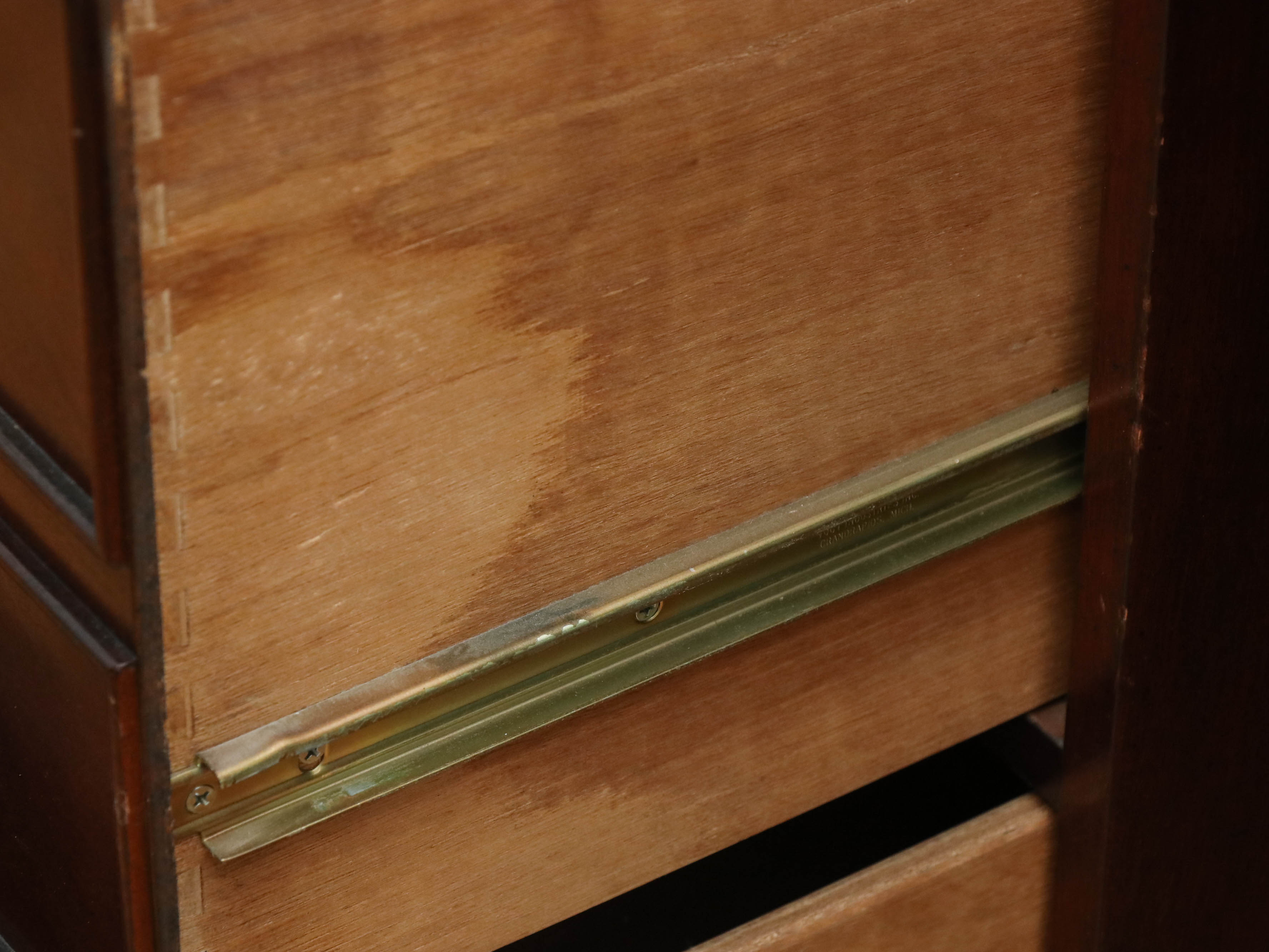 Sligh Campaign Style Mahogany-Stained and Leather Top Executive Desk