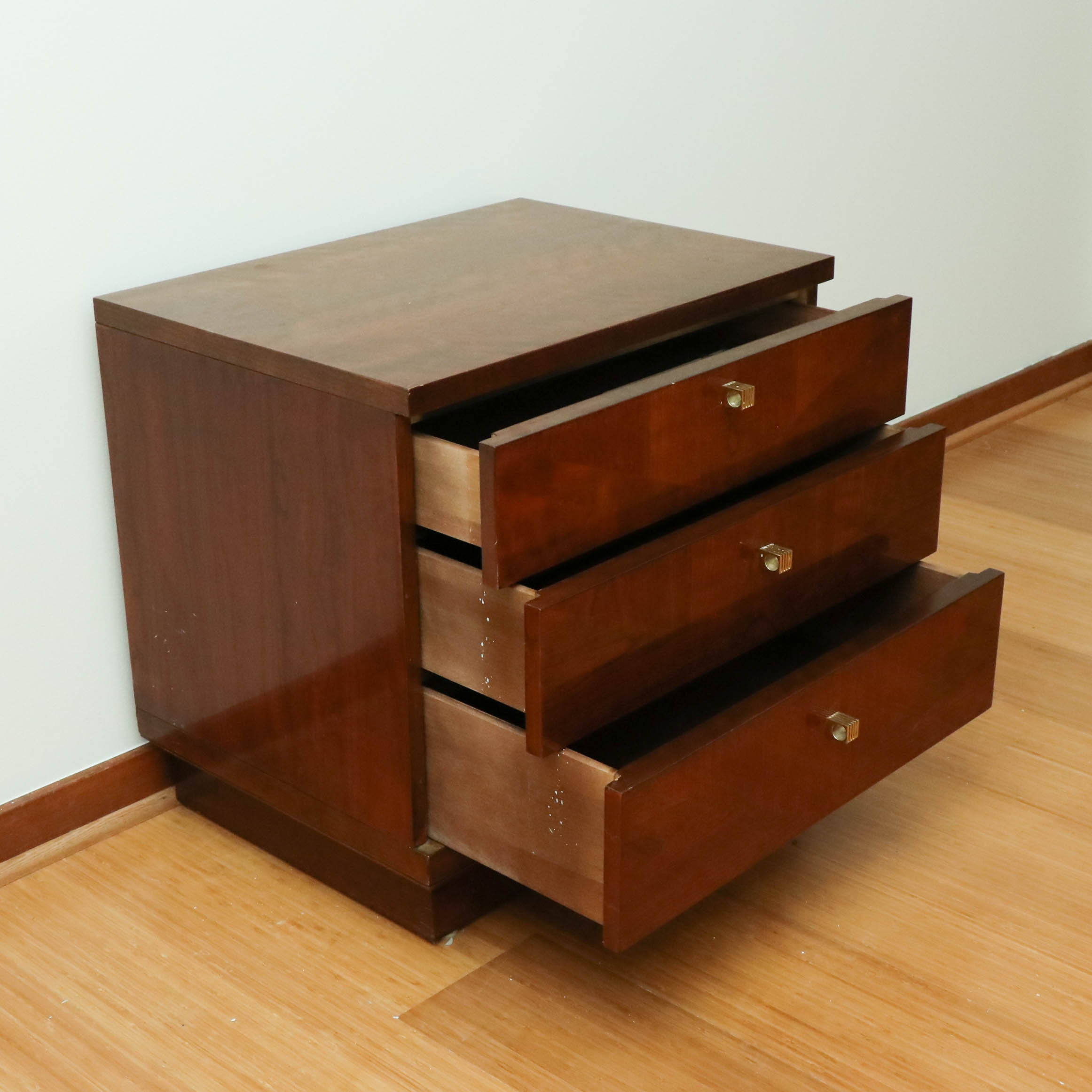 Henredon "Scene 4" Parquetry Three-Drawer Nightstand, circa 1980