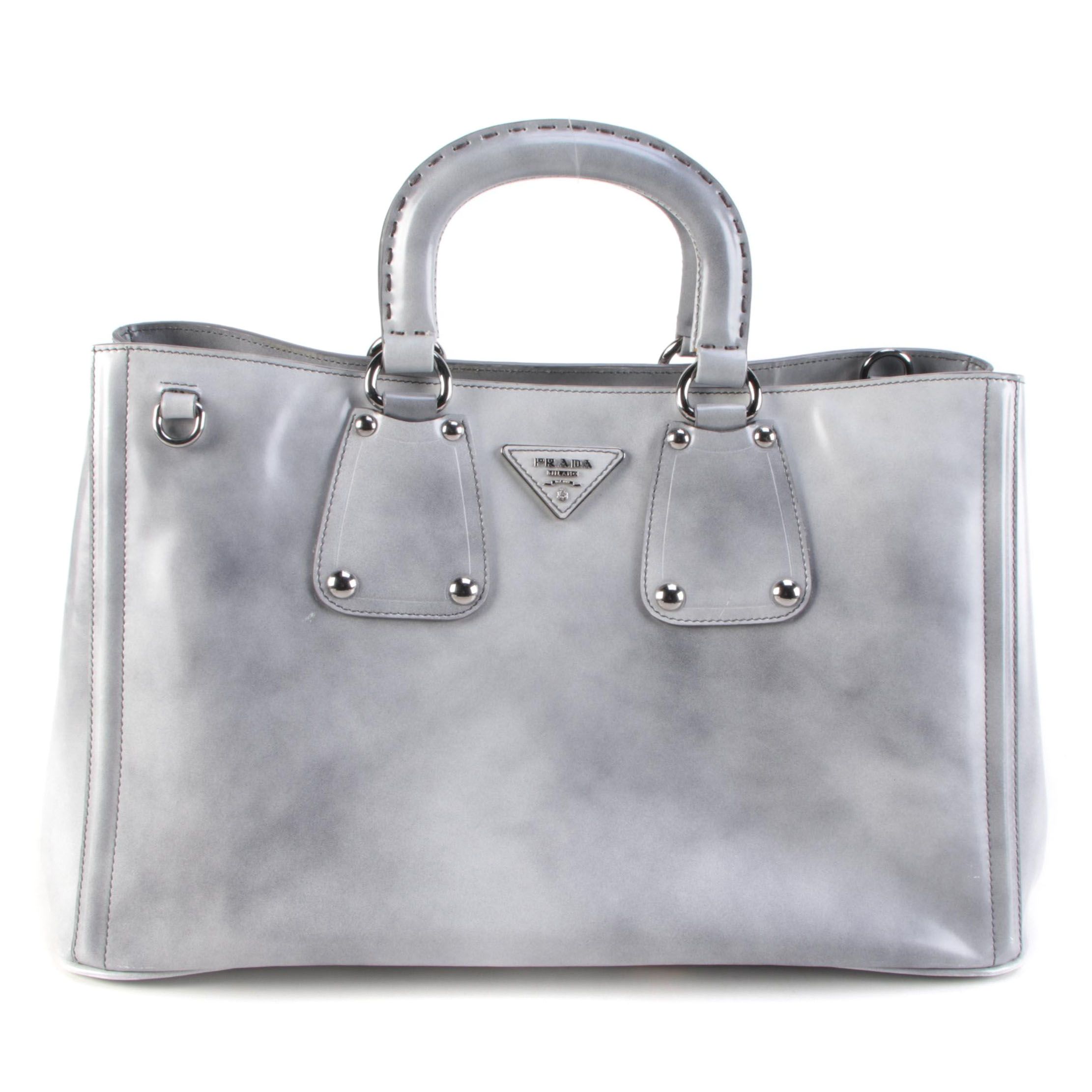 Prada Grigio Spazzolato Shopping Tote in Glazed Leather