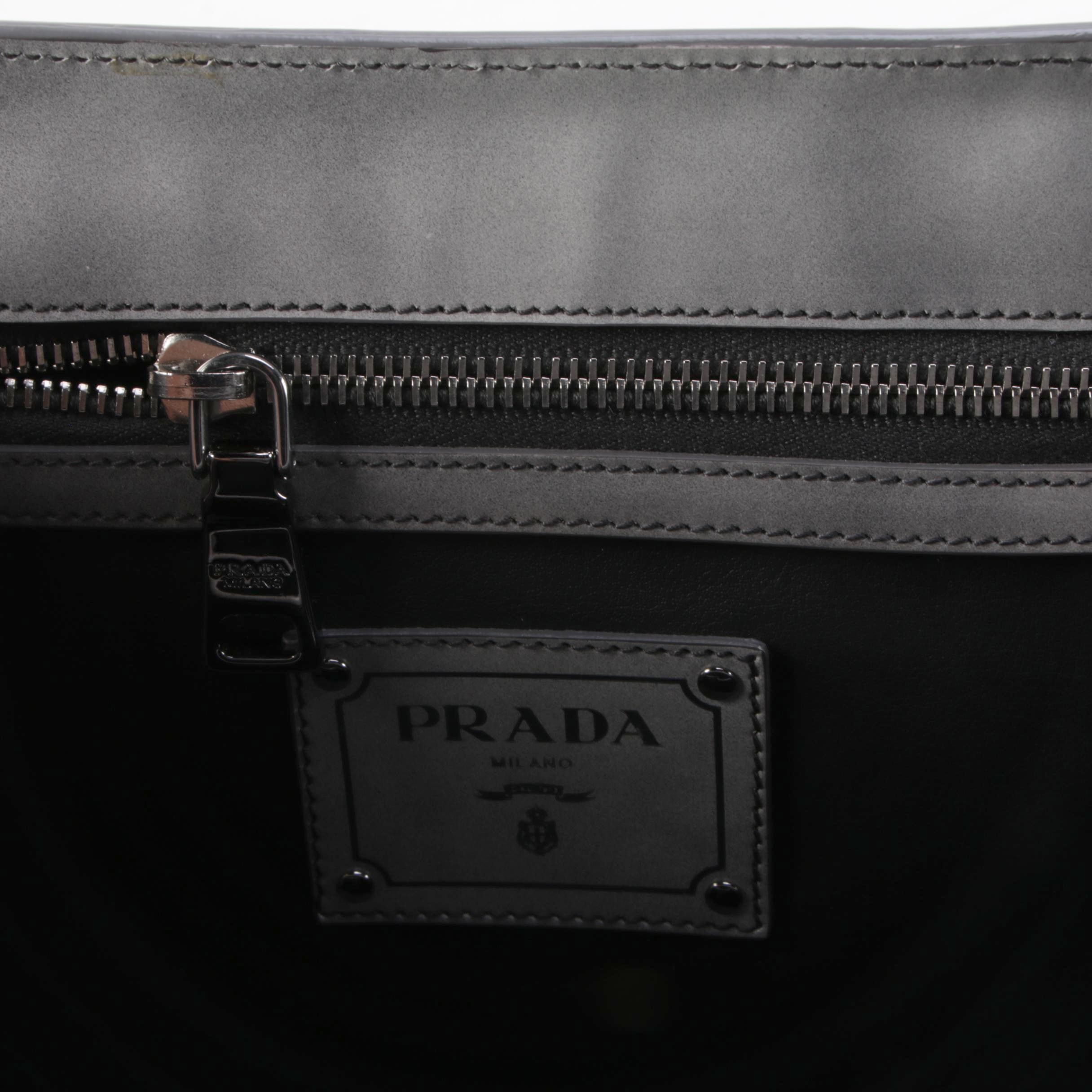 Prada Grigio Spazzolato Shopping Tote in Glazed Leather