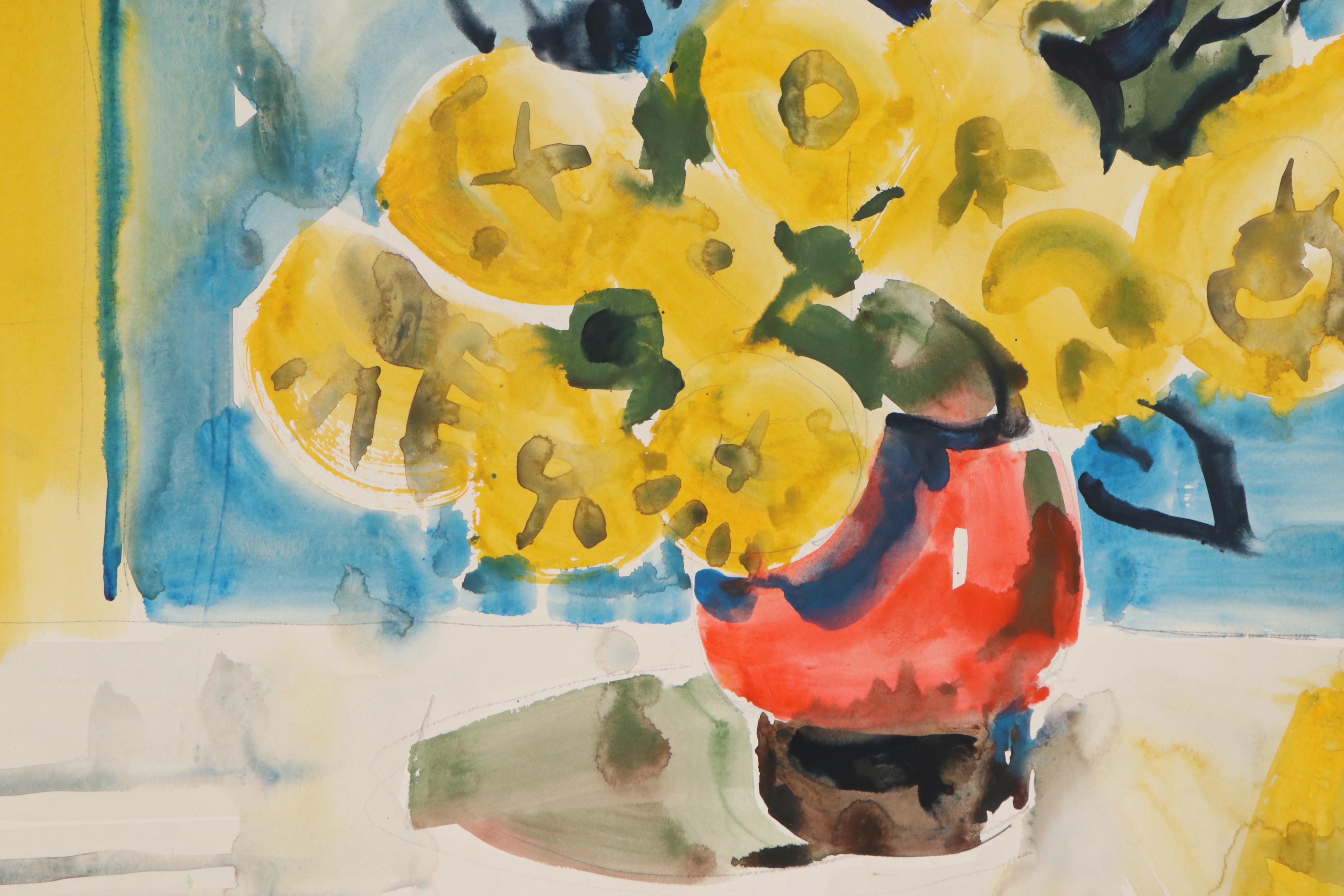 Jack Meanwell Still Life Watercolor Painting of Marigolds, 1978