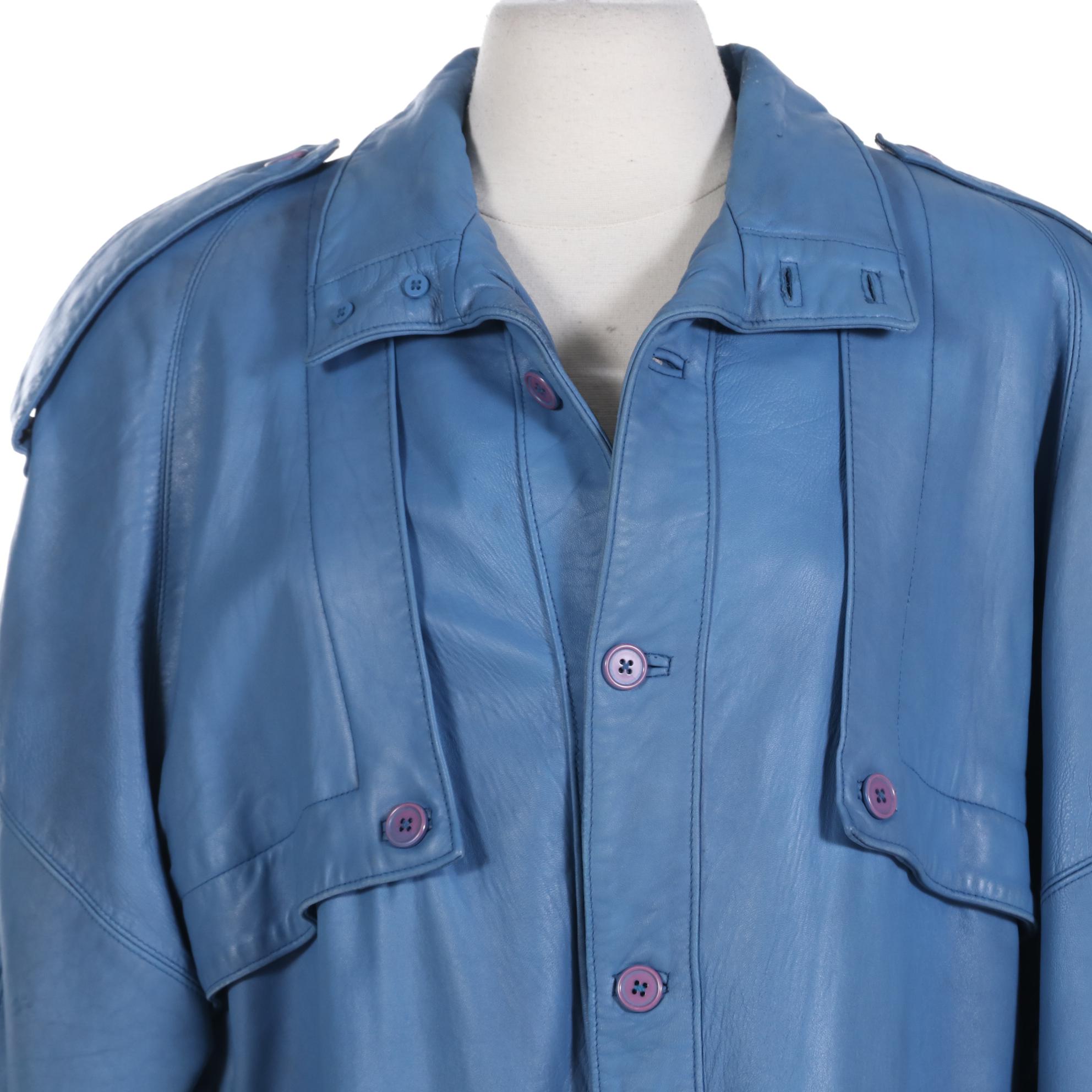 Two Philippe Monet Blue Leather Jackets in Blue and Brown